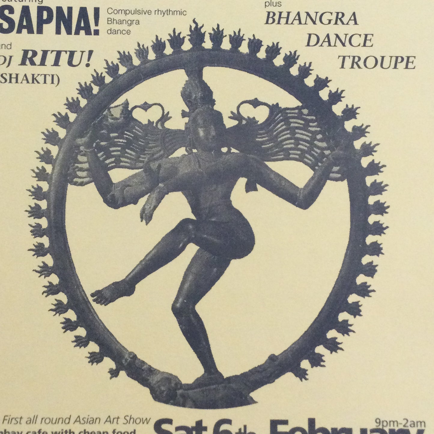 Caramba! Reading World Music Scene Memorabilia. 1990s 90s A5 Flyer Indian Fiesta Sapna! Bhangra