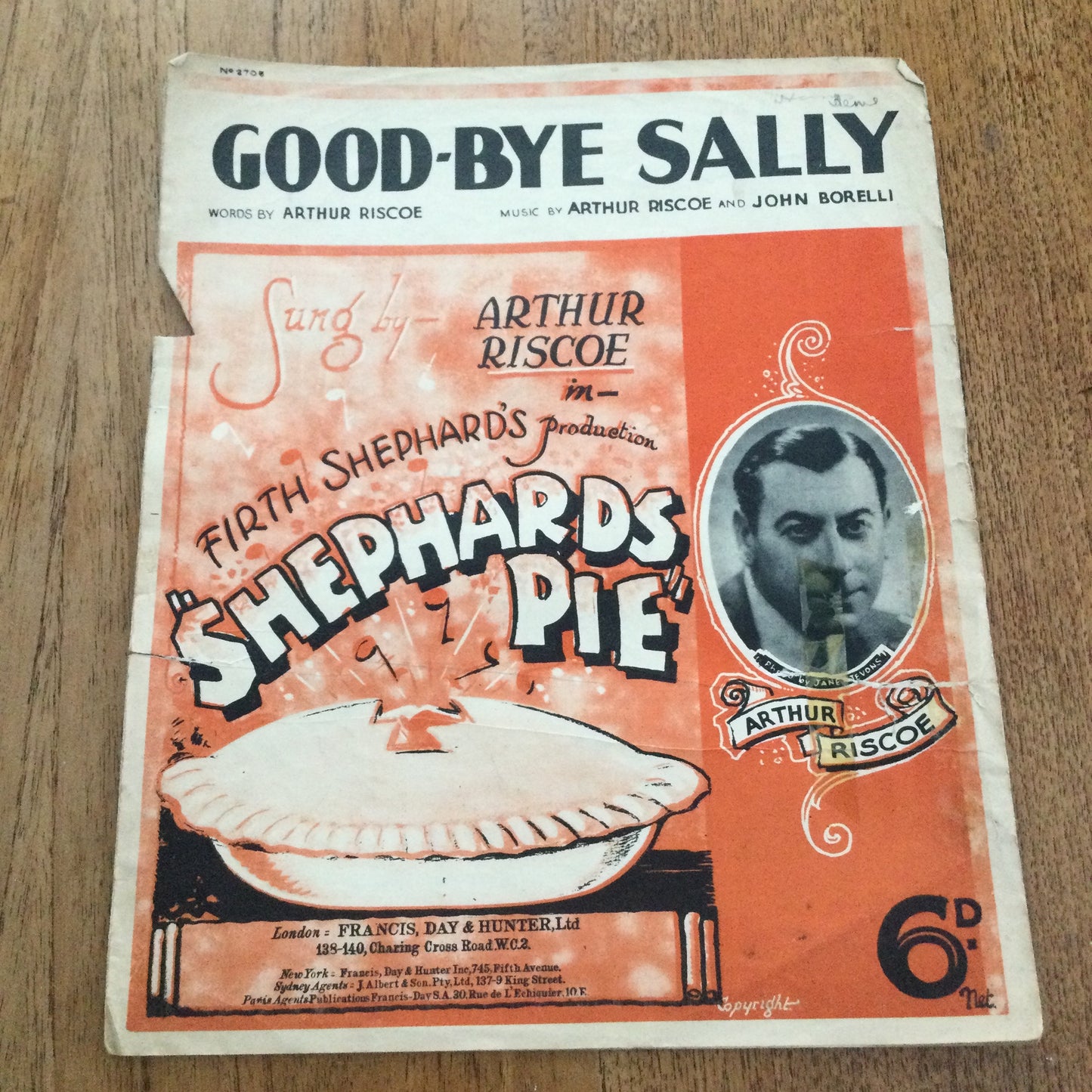 Vintage 1930s 1939 Sheet Music 'Goodbye Sally' Arthur Riscoe John Borelli Firth Shephard's Production