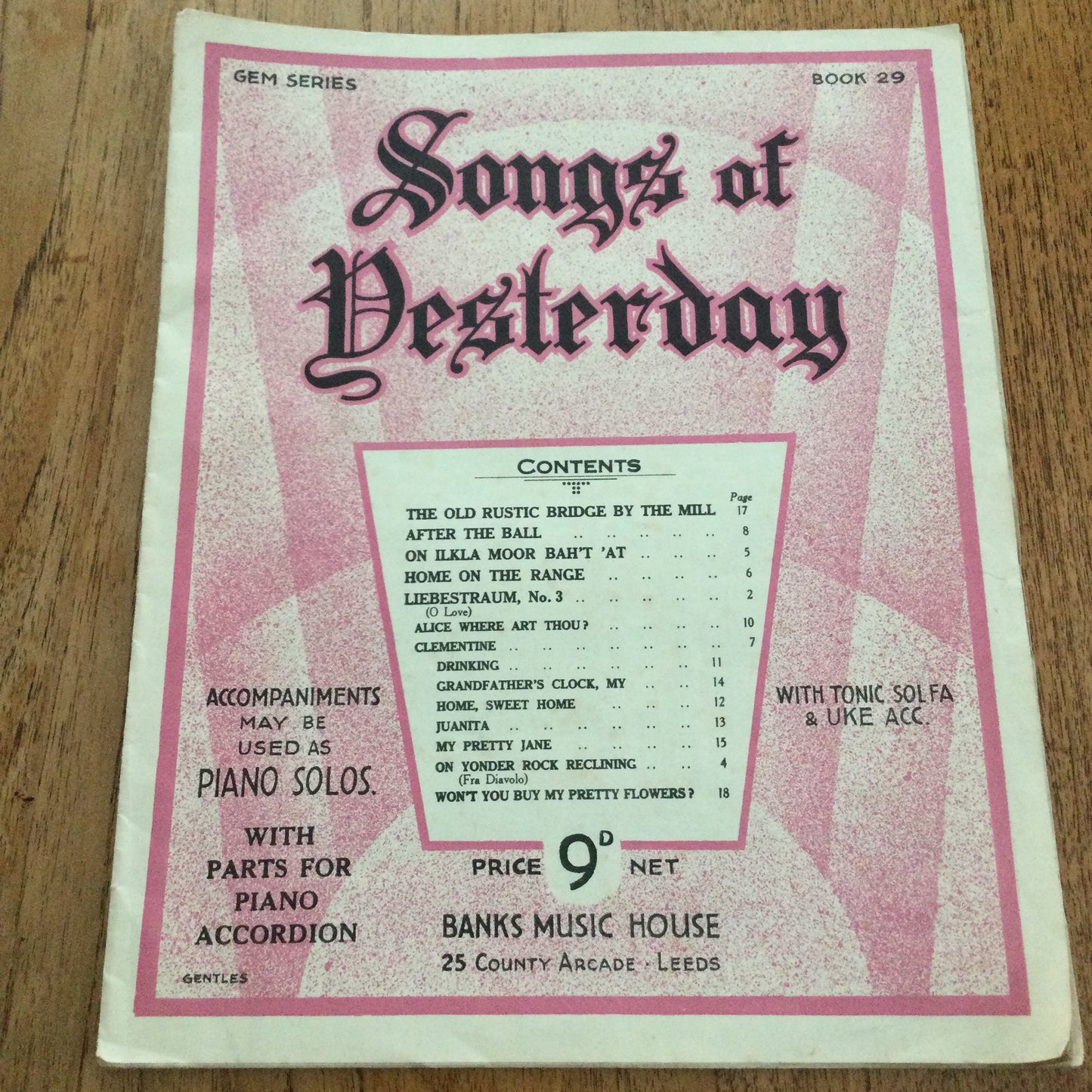 Vintage Sheet Music 'Songs of Yesterday' 1930s 1934 Piano Ukulele Accordion. Liszt Auber Cranbrook