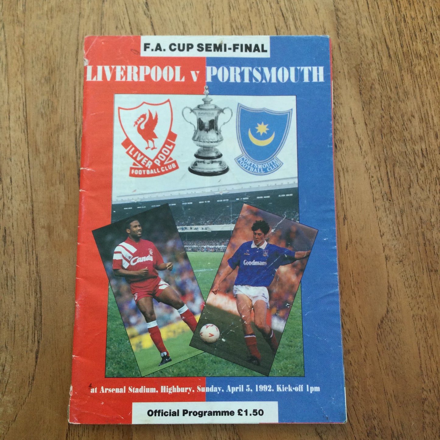 5/4/1992 F.A. Cup Semi-Final Programme. Liverpool v Portsmouth. Arsenal Stadium, Highbury