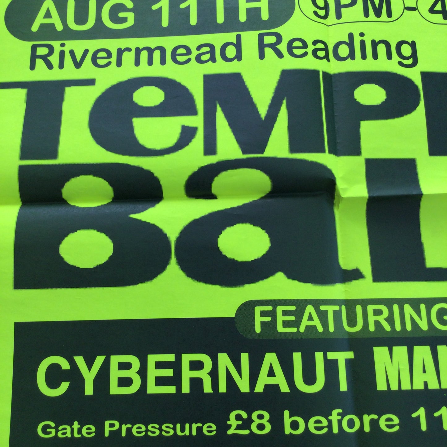 A2 Large Poster. Temple Ball Rivermead Reading. Cybernaut, Manmade Man. 90s Music scene Reading town.