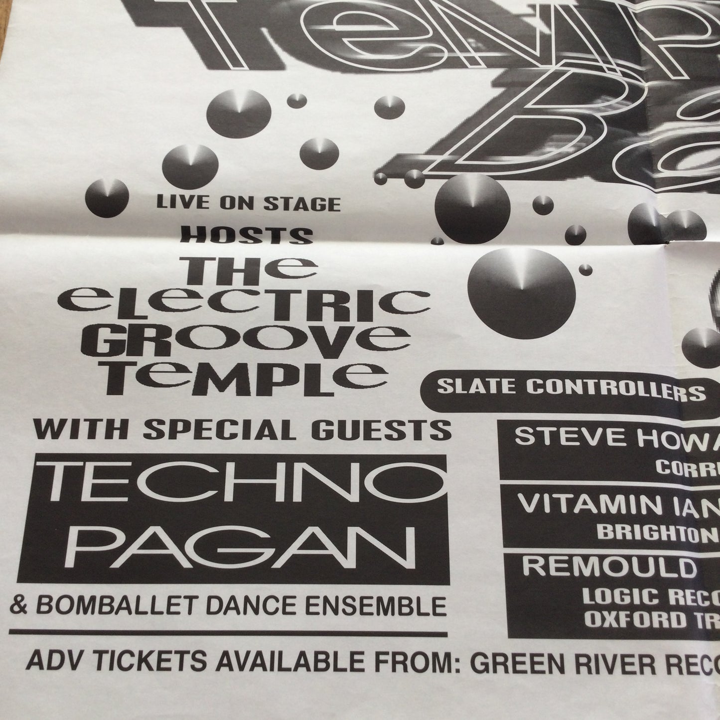 A2 Large Poster. Temple Ball TUC Club Reading. 90s Music scene Reading town. 1995. Electric Groove Temple.