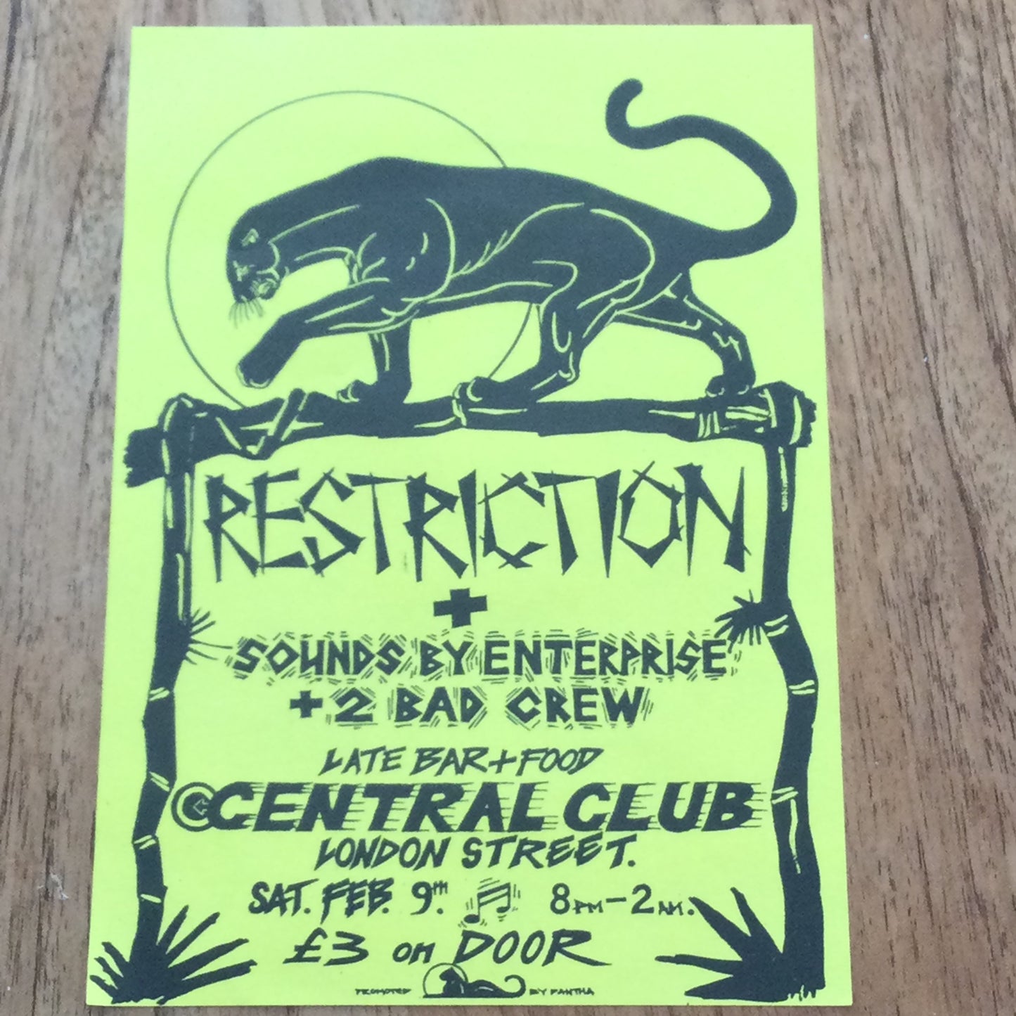 Reading Music Scene Memorabilia. Central Club. 1990s 90s Flyer. 1991 Restriction, Enterprise.