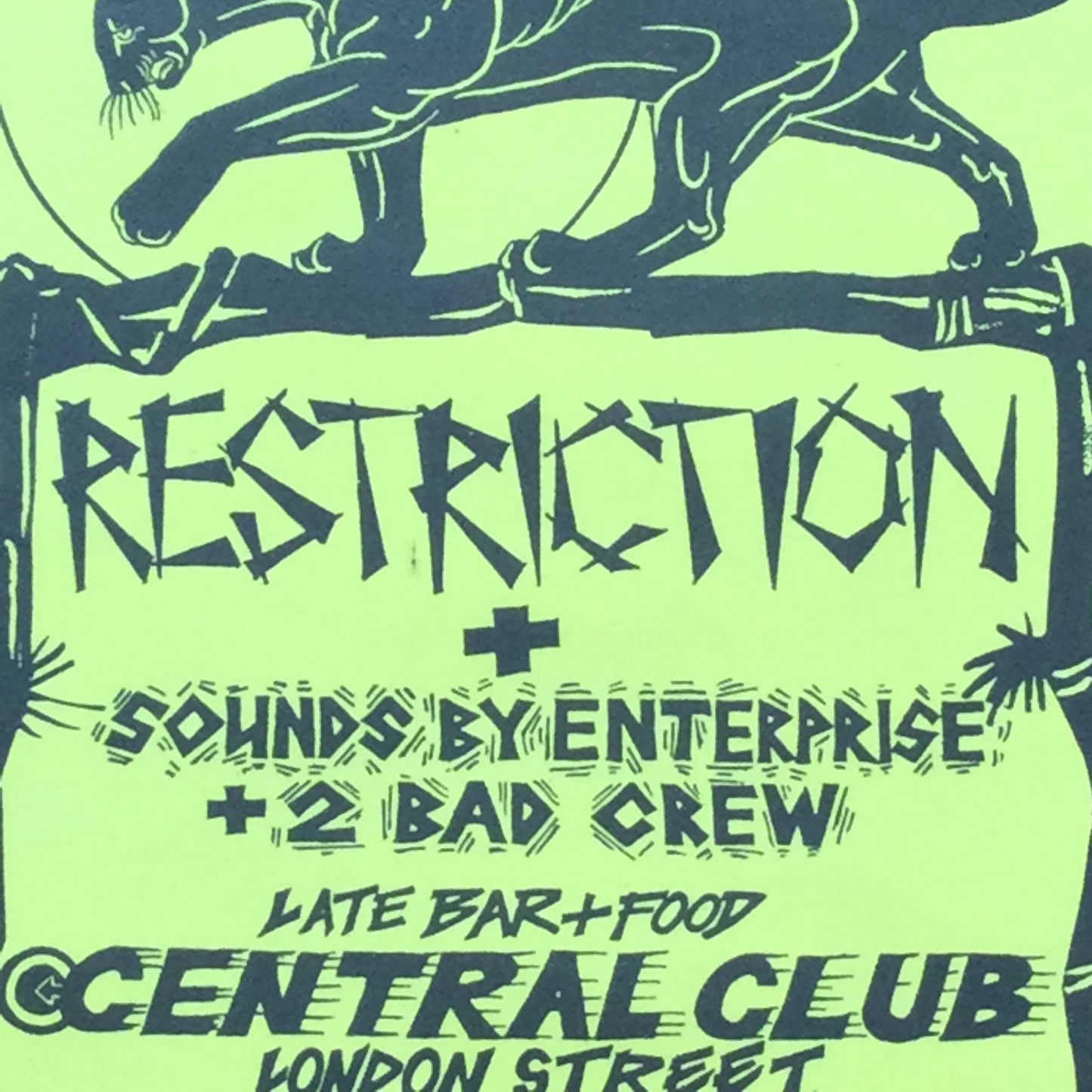 Reading Music Scene Memorabilia. Central Club. 1990s 90s Flyer. 1991 Restriction, Enterprise.