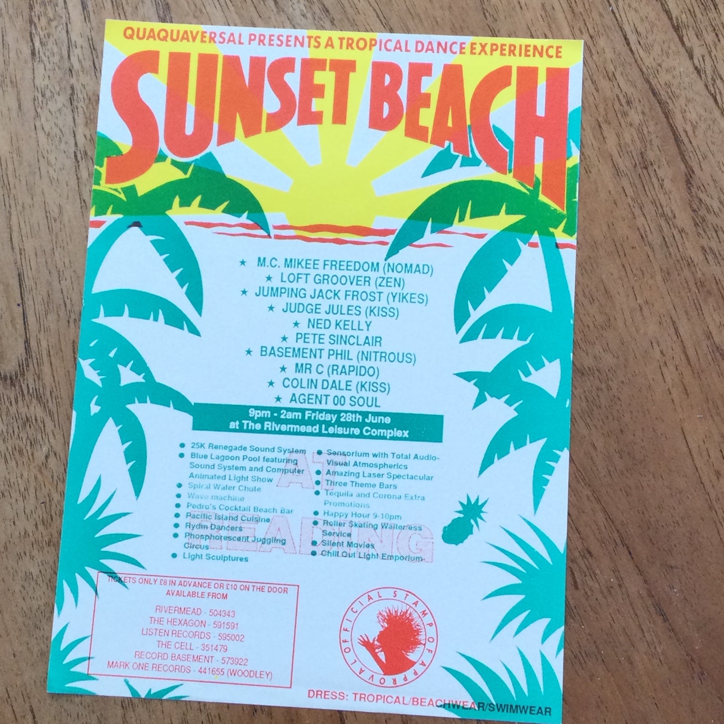 Sunset Beach Club Night Reading flyer. 90s clubbing memorabilia. Mikee Freedom, Loft Groover