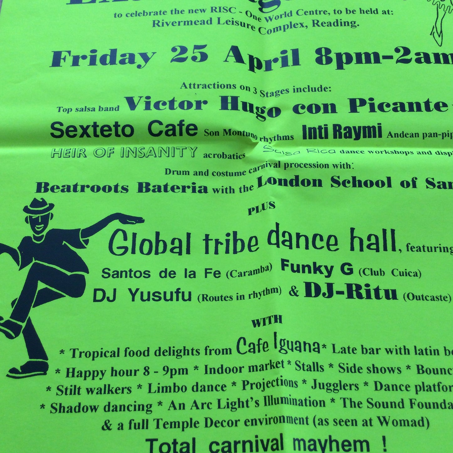 Large Poster Caramba 5th Latin American Fiesta. 1990s Reading World Music Scene. Victor Hugo con Picante