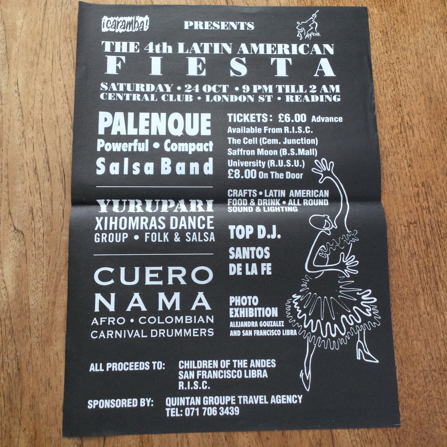 Caramba! Reading World Music Scene Memorabilia. 1990s 90s A3 Poster. 4th Latin American Fiesta. Central Club