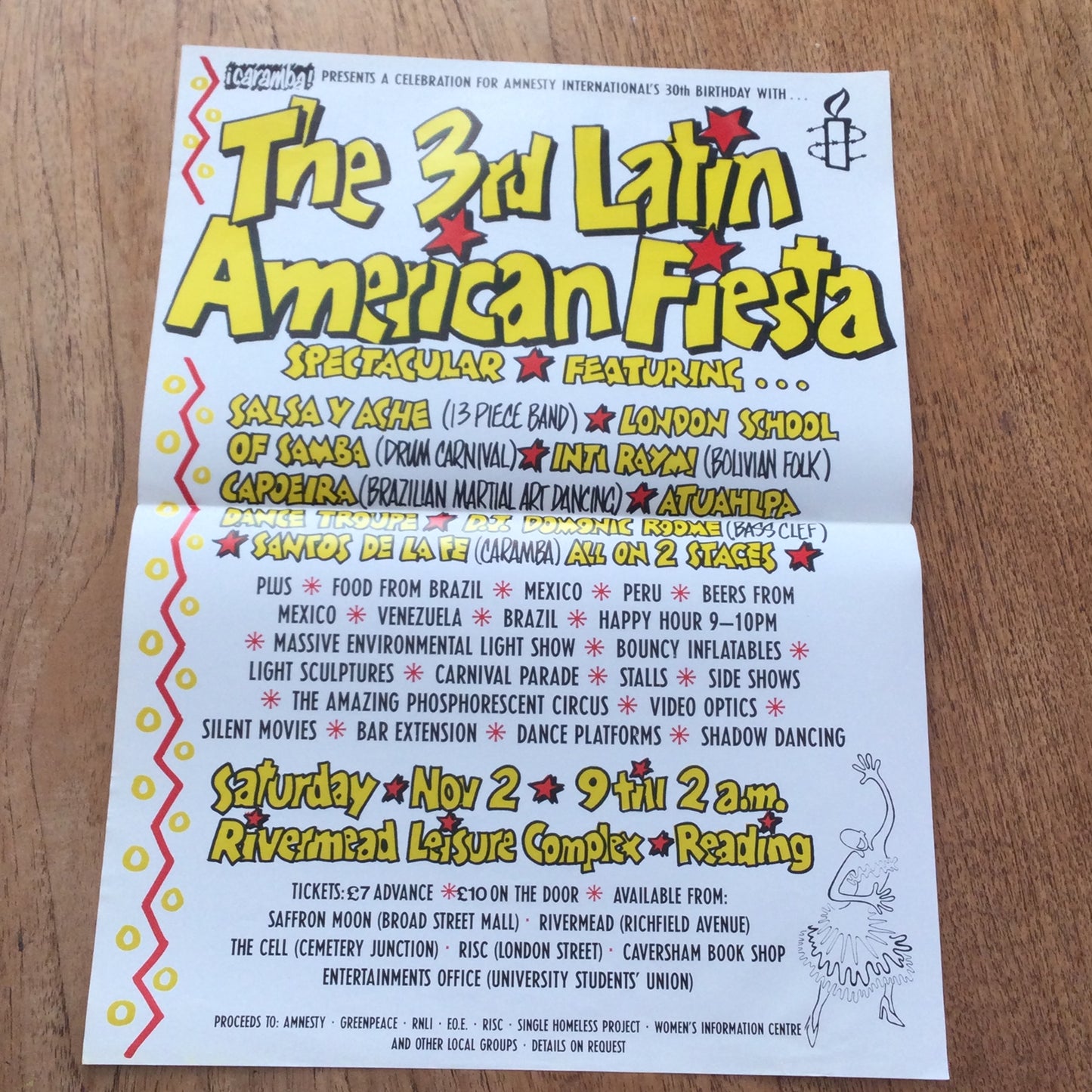 A3 Poster 3rd Latin American Fiesta. Celebrating Amnesty International's 30th Birthday 1991