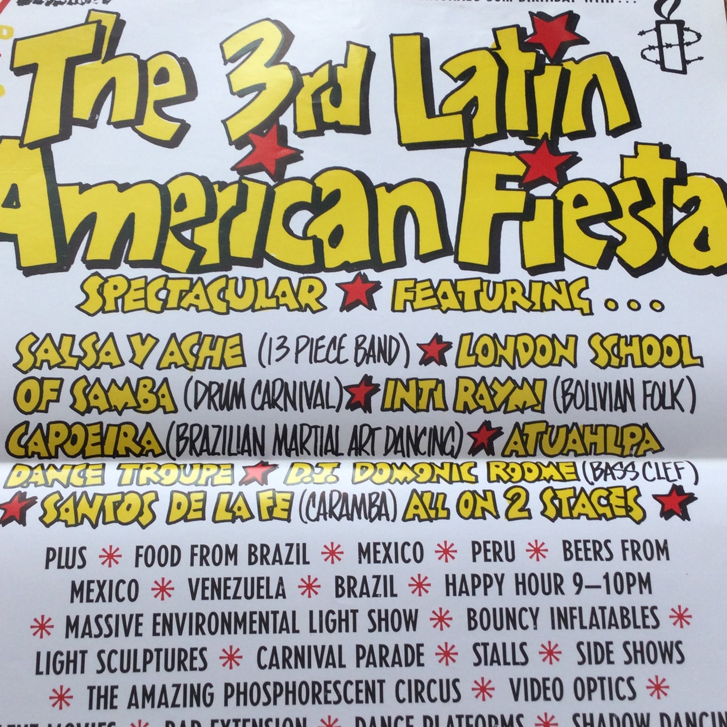 A3 Poster 3rd Latin American Fiesta. Celebrating Amnesty International's 30th Birthday 1991