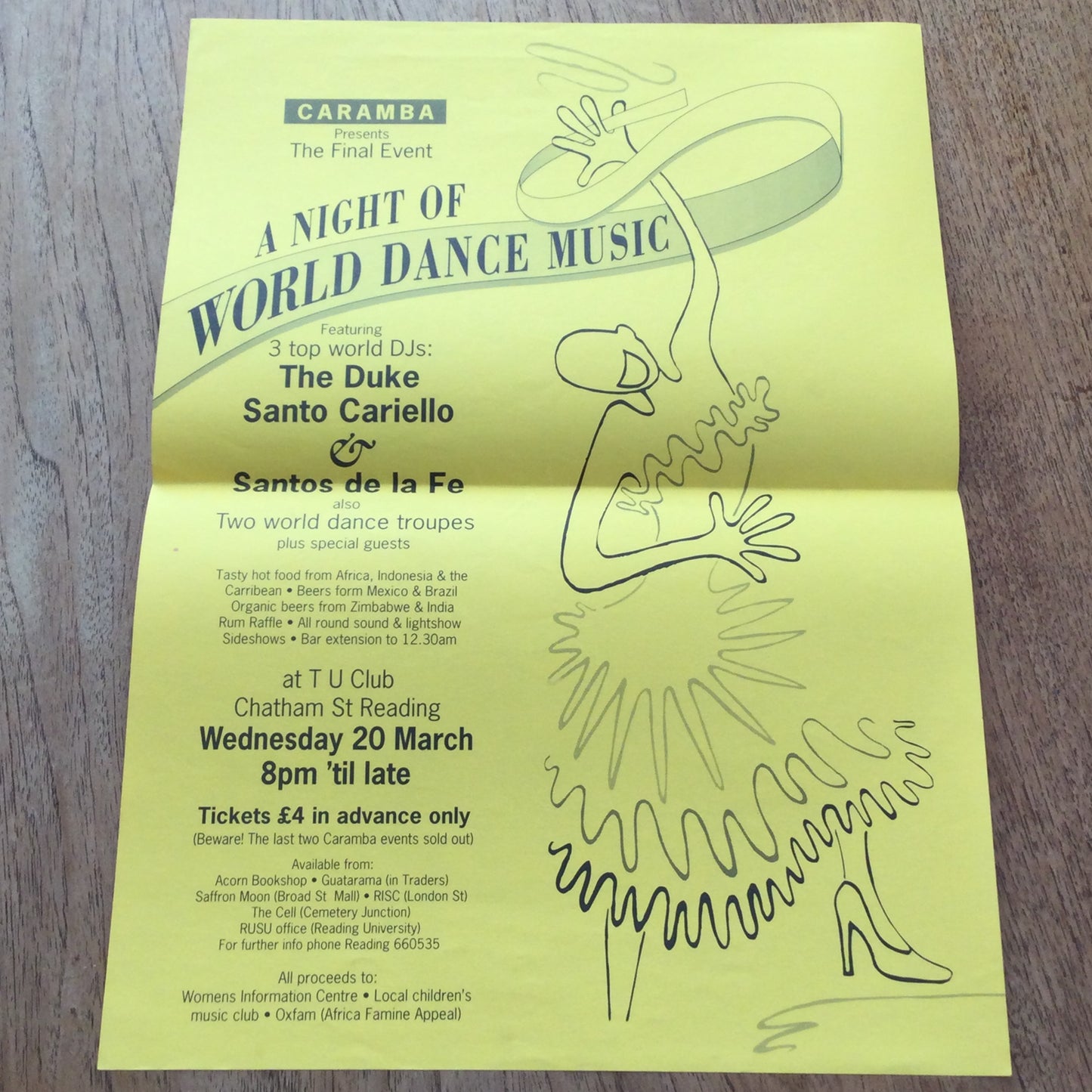 A3 Poster World Dance Music. Caramba 'Final Event' TUC Club, Reading 1990s 90s. The Duke