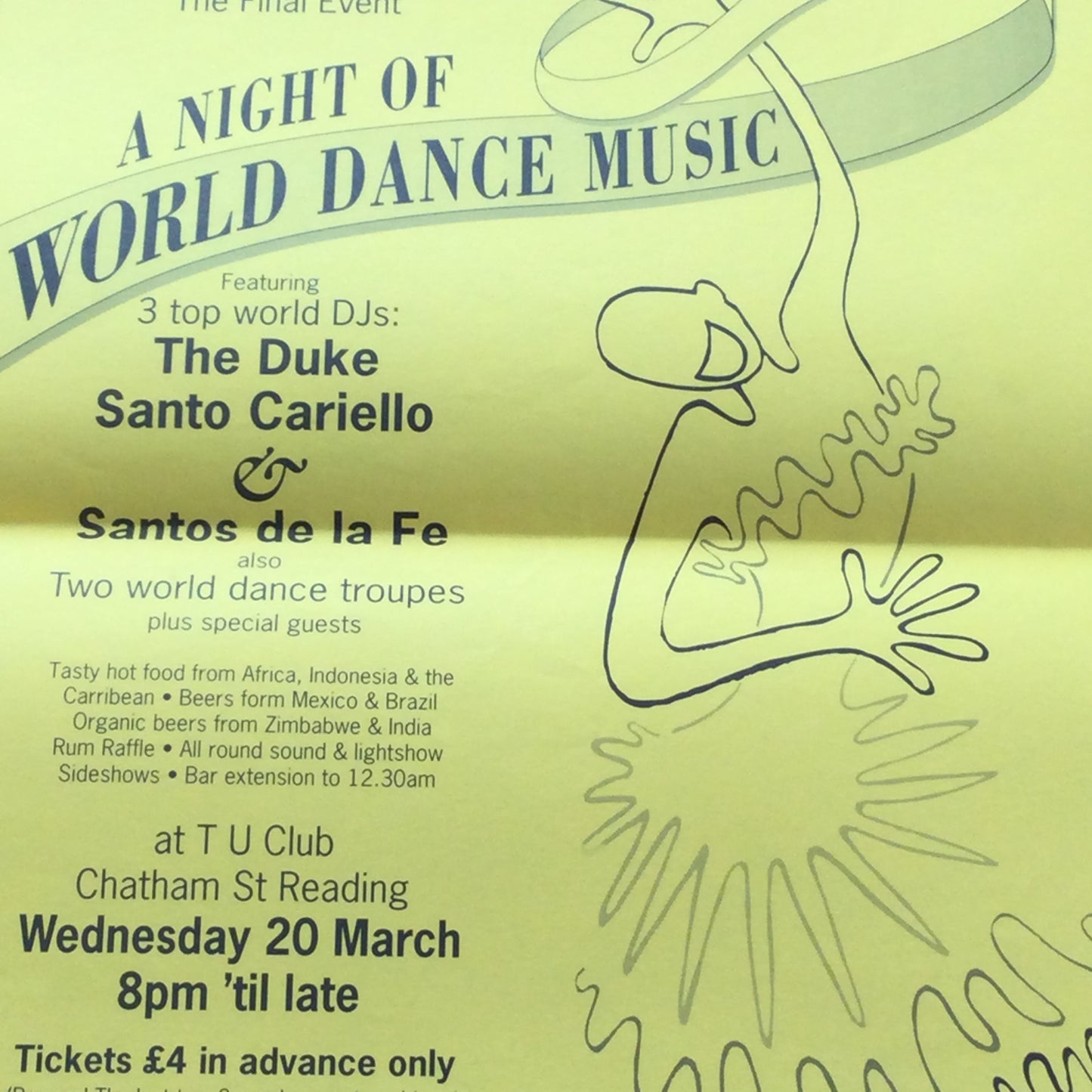 A3 Poster World Dance Music. Caramba 'Final Event' TUC Club, Reading 1990s 90s. The Duke