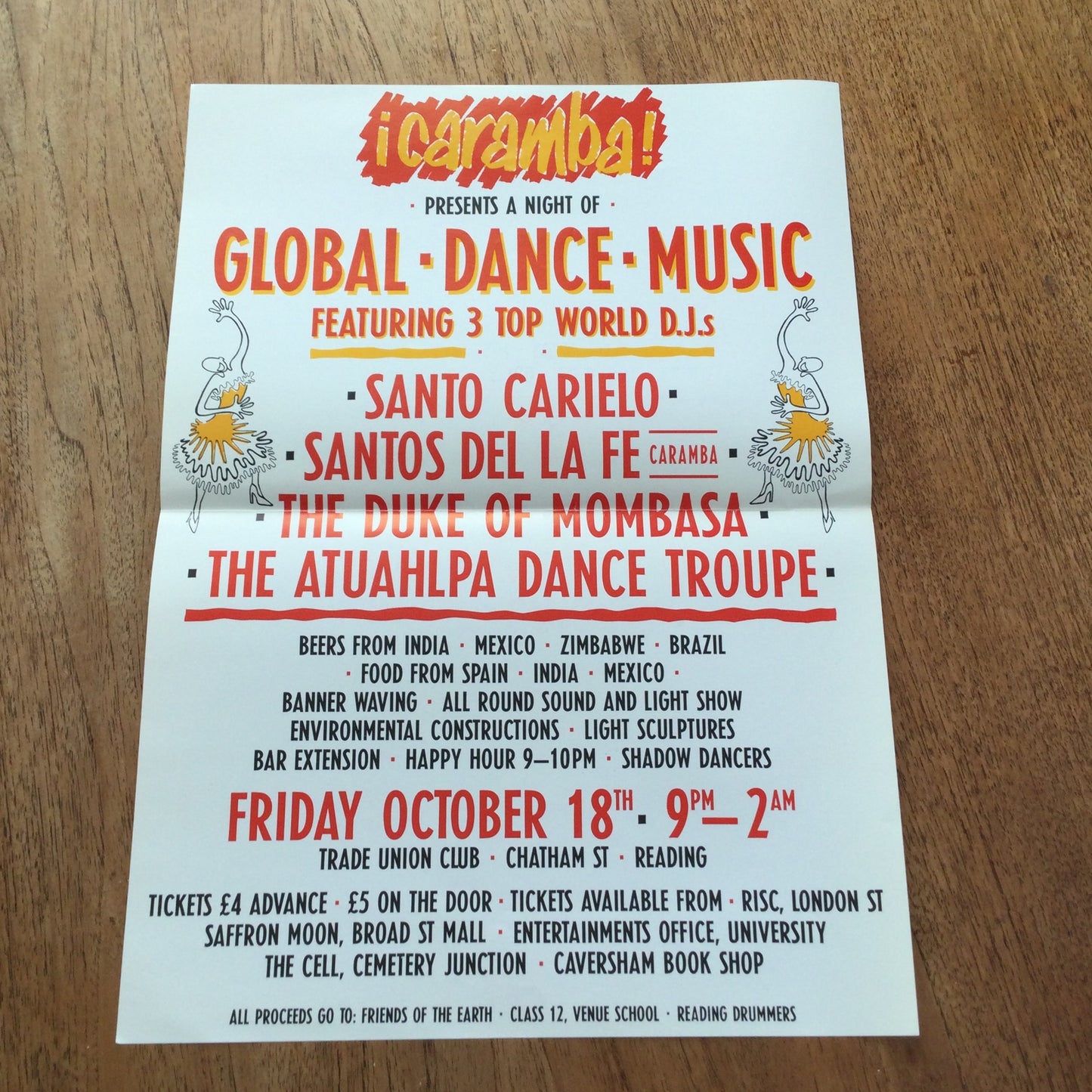 A3 Poster 1990s. Caramba Global Dance Music, Reading. Santo Carielo, Santos de la Fe, Duke of Mombasa