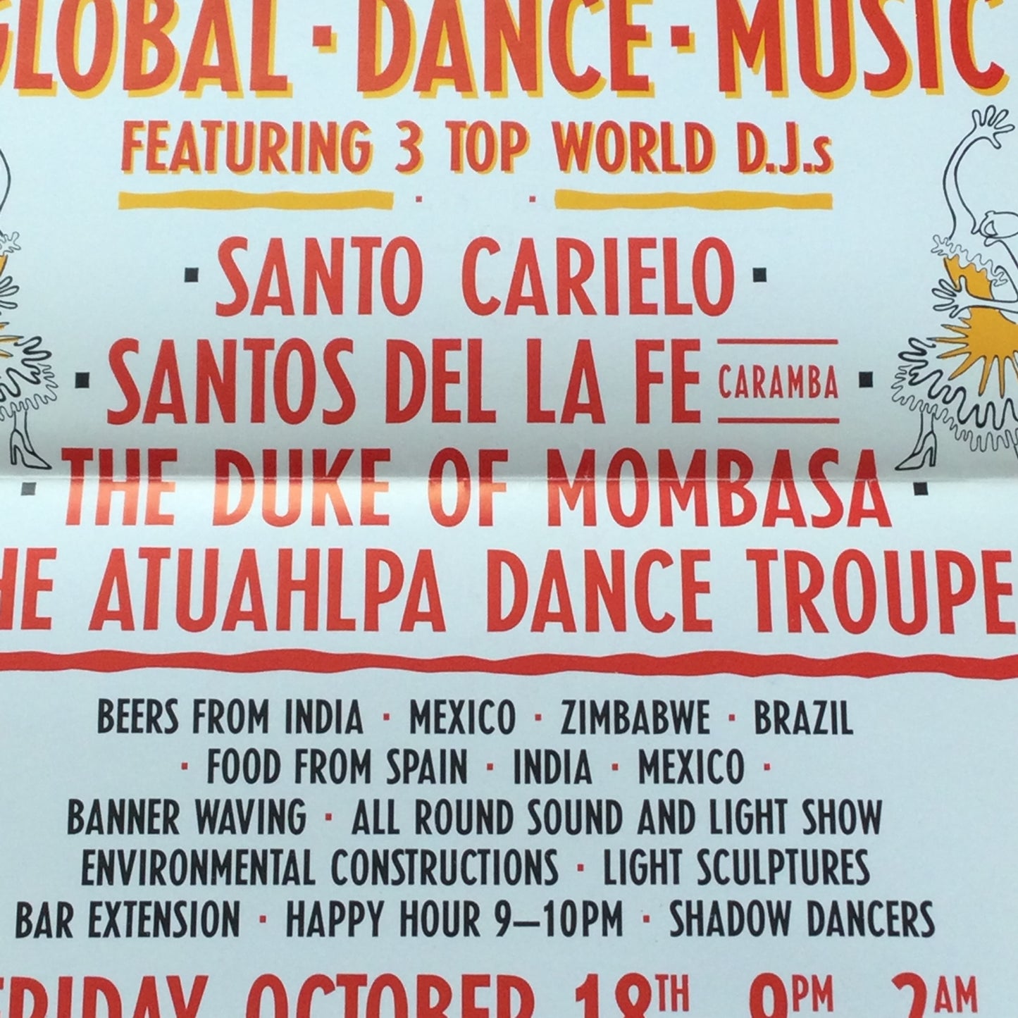 A3 Poster 1990s. Caramba Global Dance Music, Reading. Santo Carielo, Santos de la Fe, Duke of Mombasa