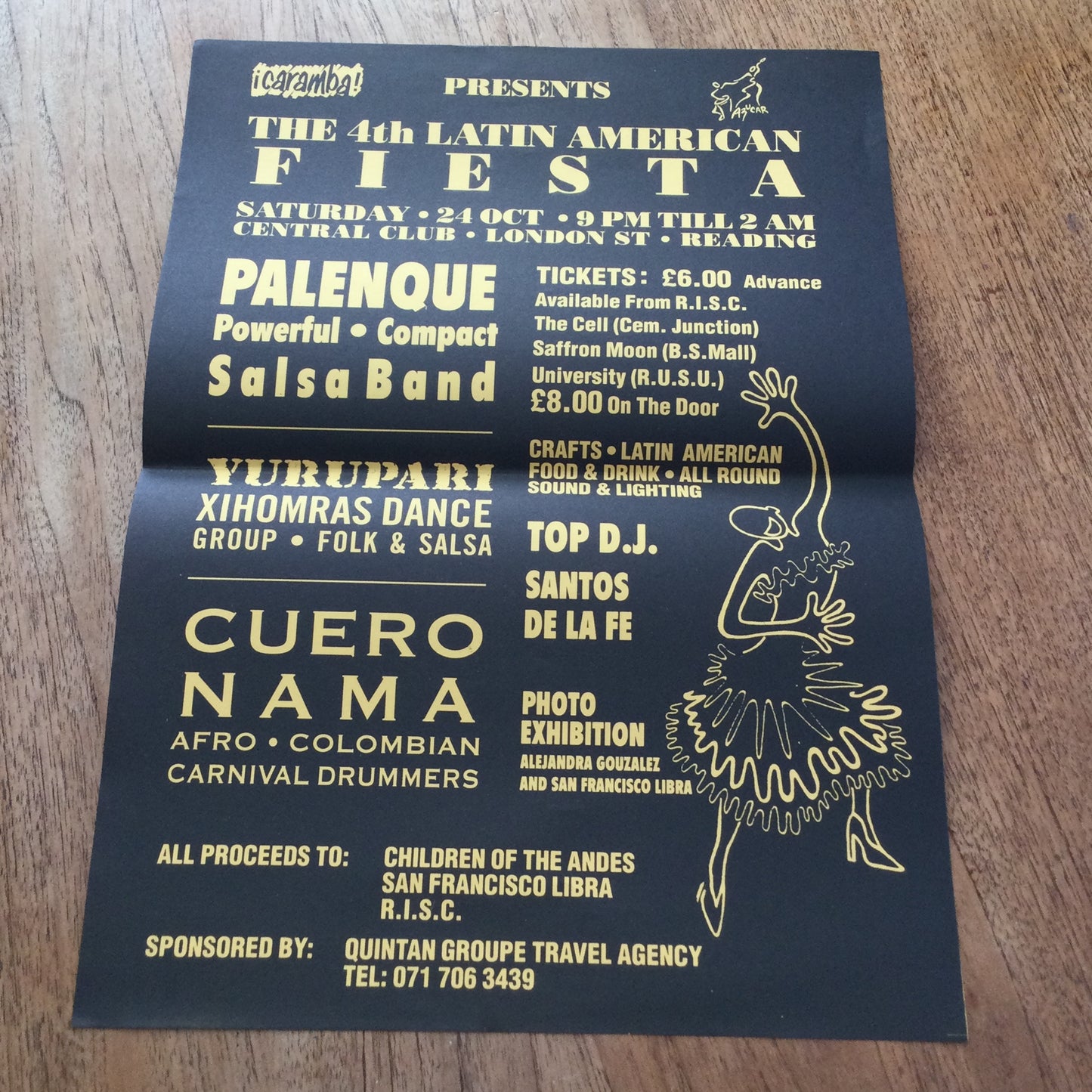 Caramba! Reading World Music Scene Memorabilia. 1990s 90s A3 Poster. 4th Latin American Fiesta. Central Club