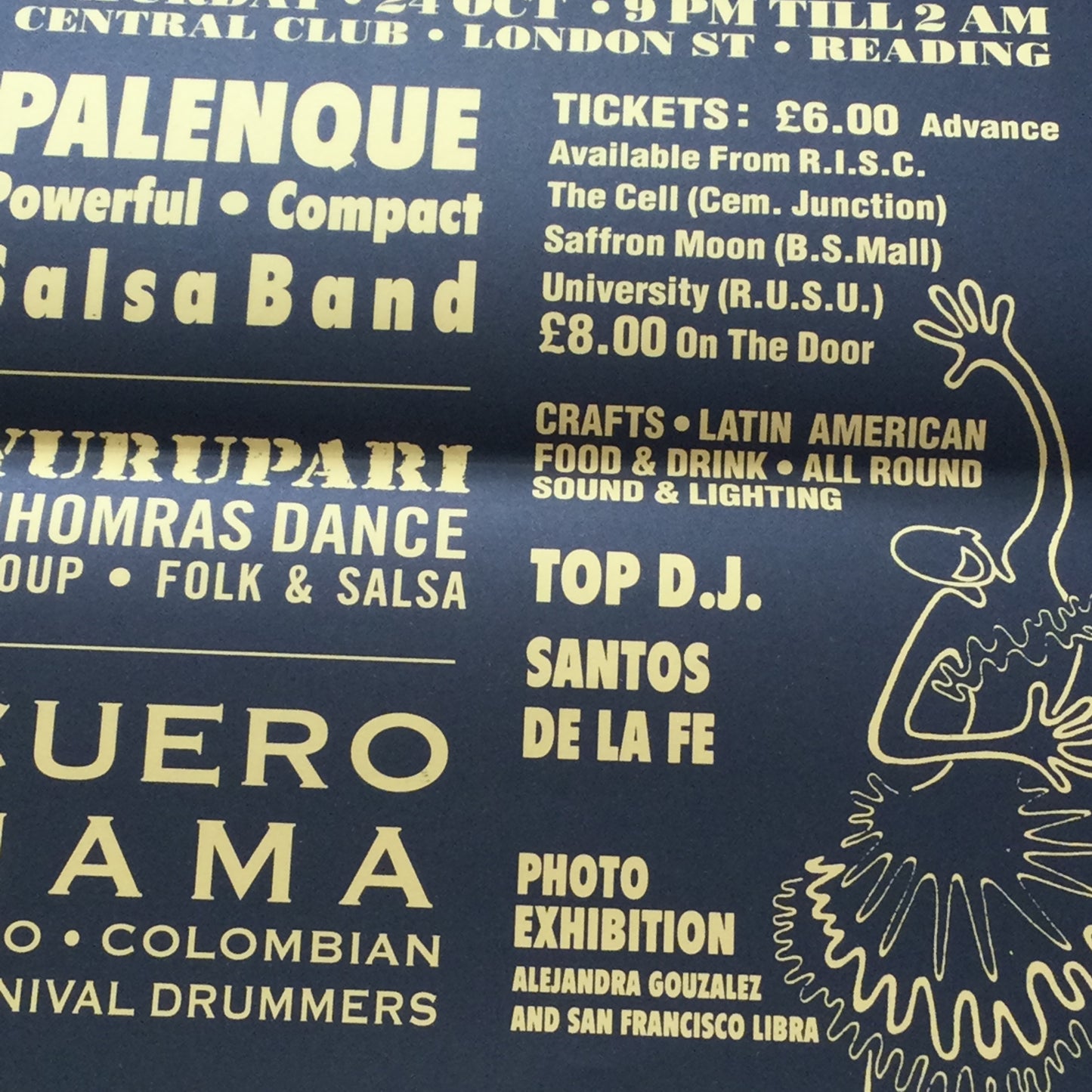 Caramba! Reading World Music Scene Memorabilia. 1990s 90s A3 Poster. 4th Latin American Fiesta. Central Club