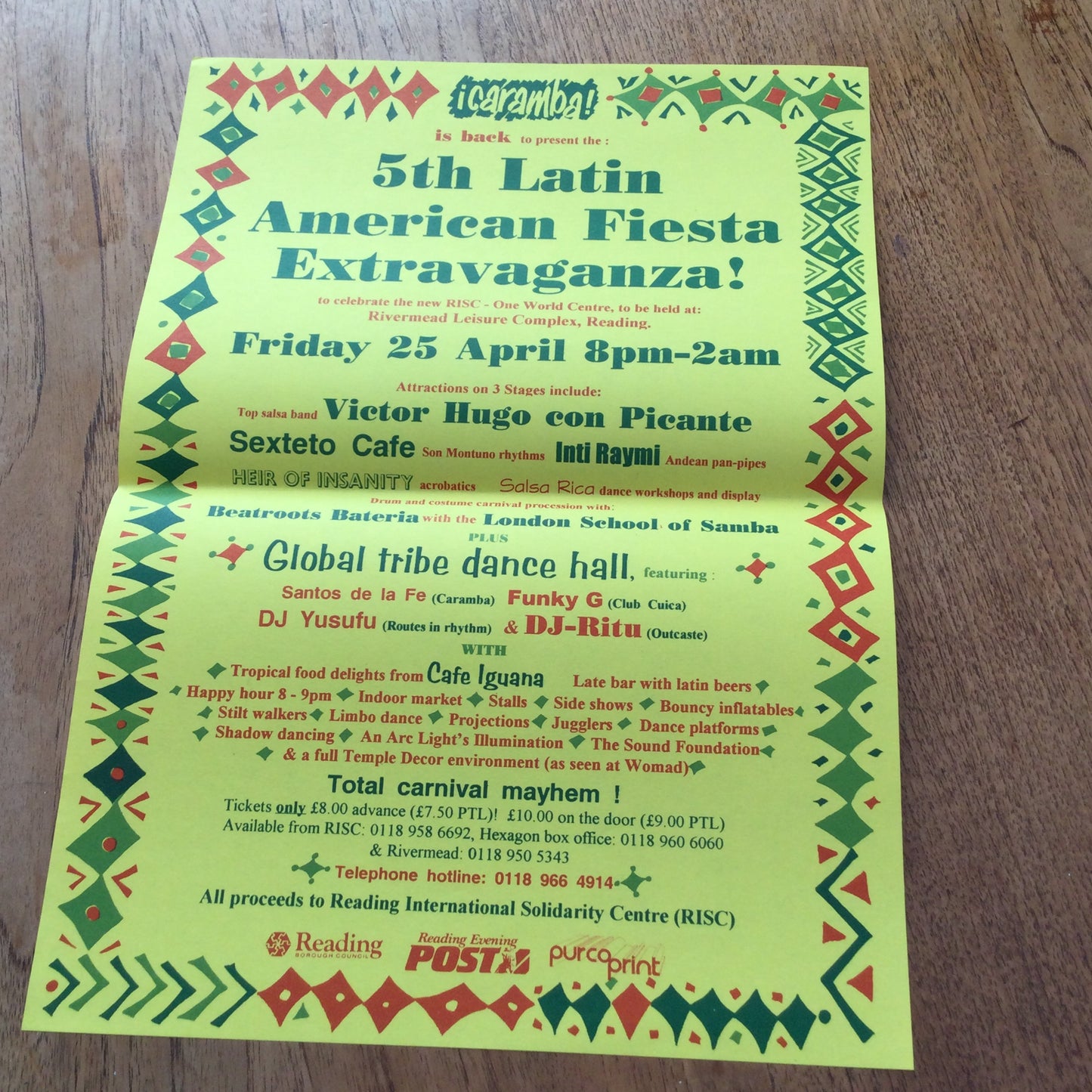 Caramba! Reading World Music Scene Memorabilia. 1990s 90s Poster 5th Latin American Fiesta Extravaganza