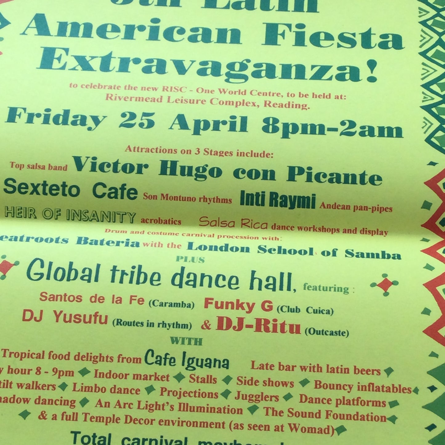 Caramba! Reading World Music Scene Memorabilia. 1990s 90s Poster 5th Latin American Fiesta Extravaganza