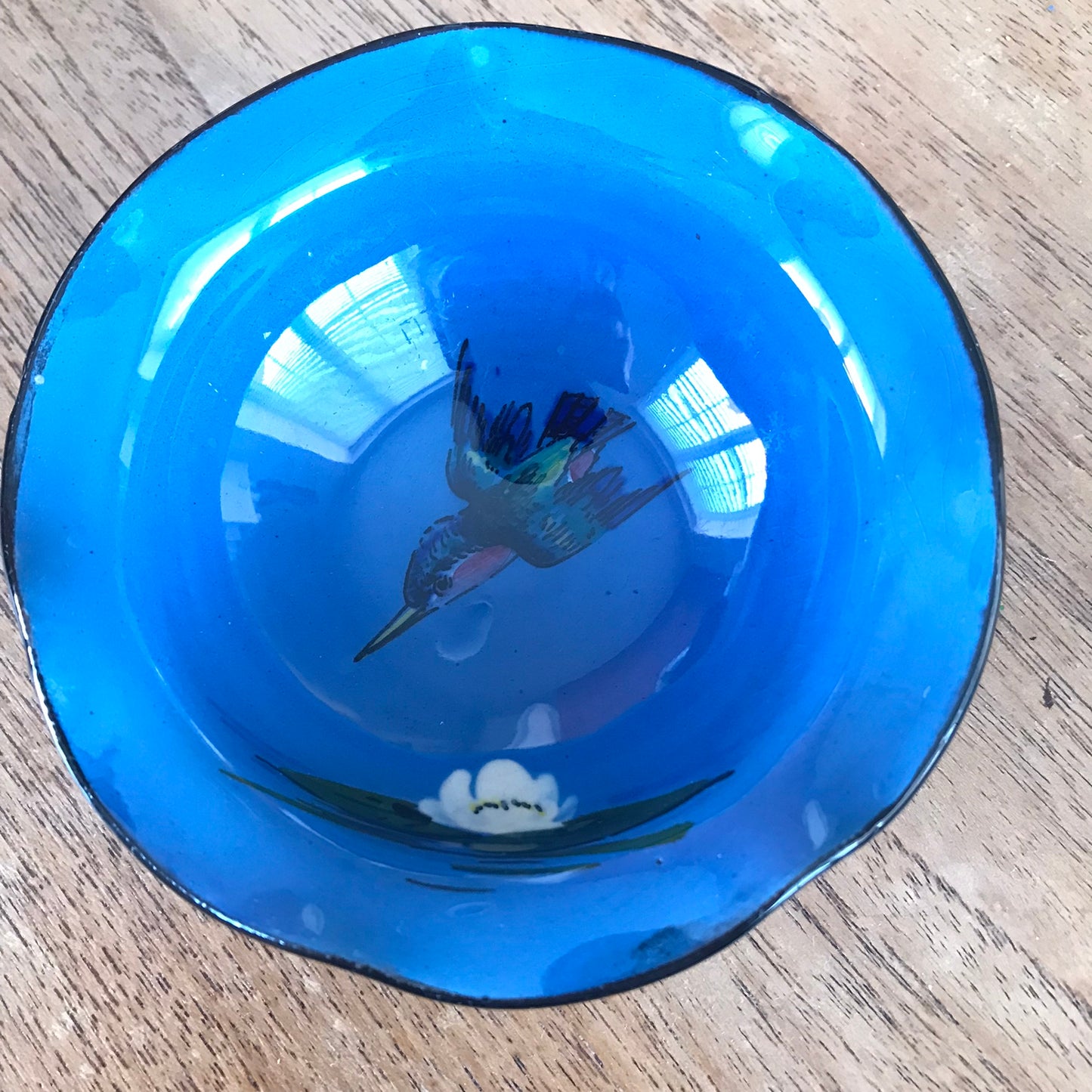 Blue Devon Ware Small Bowl / Dish Kingfisher design. Made in Torquay. Fluted edge. Handpainted.