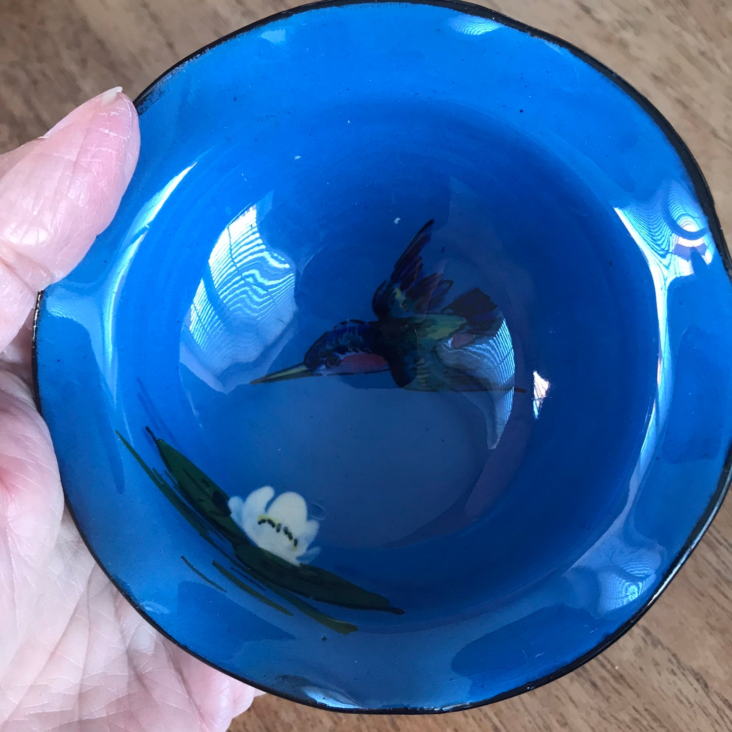 Blue Devon Ware Small Bowl / Dish Kingfisher design. Made in Torquay. Fluted edge. Handpainted.