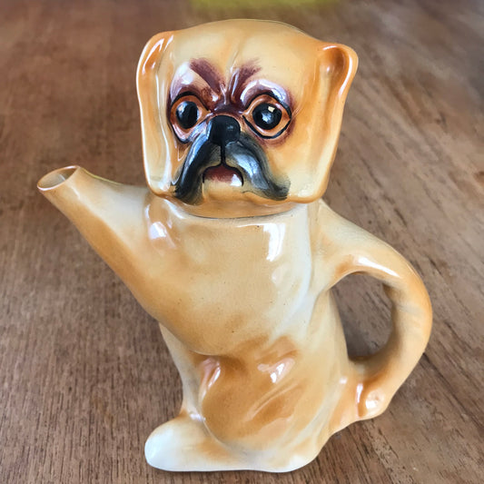 Small Vintage Novelty Teapot. PEKINGESE DOG. Wood & Sons ‘Pussyfoot’ design 1920s 30s. 17 cm high.