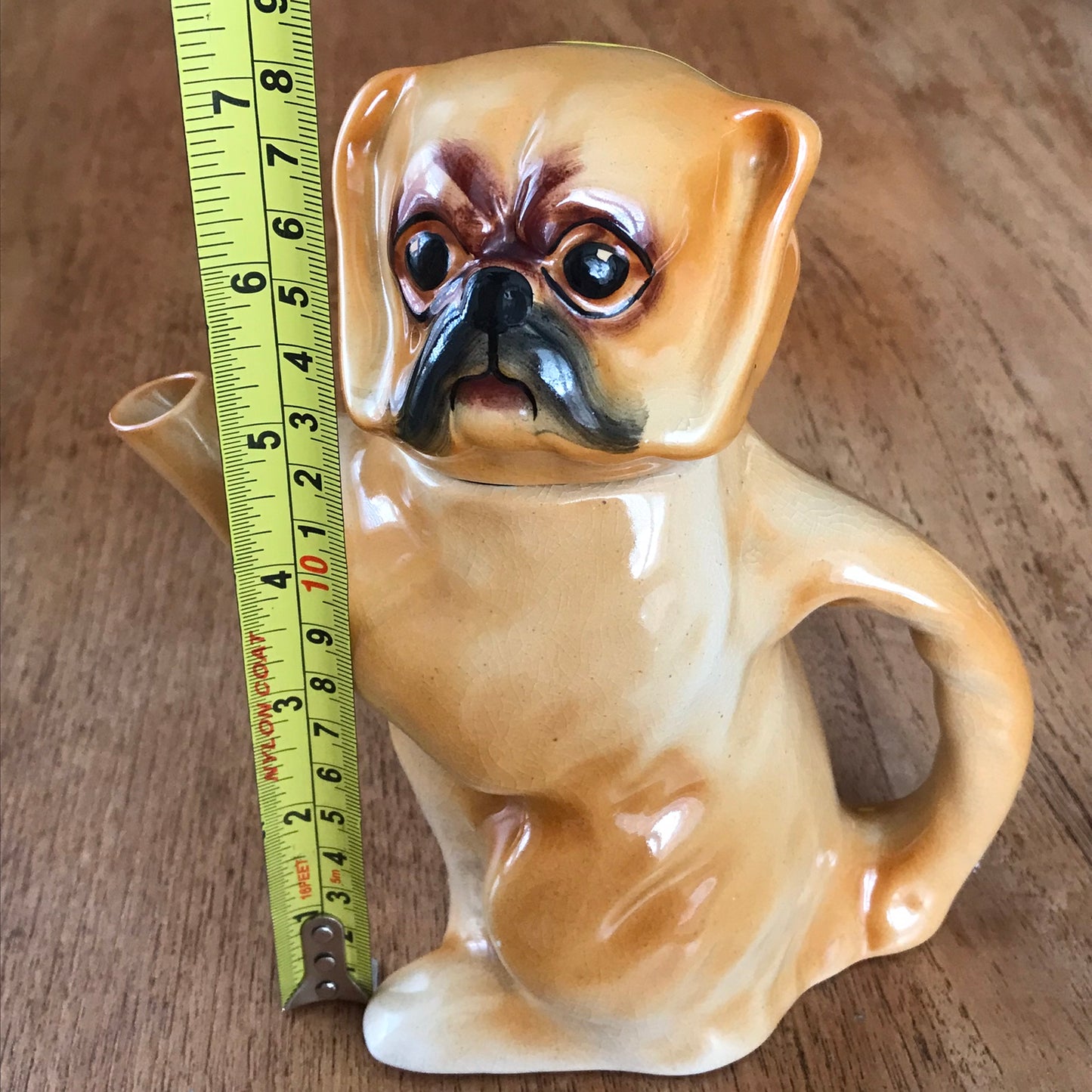 Small Vintage Novelty Teapot. PEKINGESE DOG. Wood & Sons ‘Pussyfoot’ design 1920s 30s. 17 cm high.