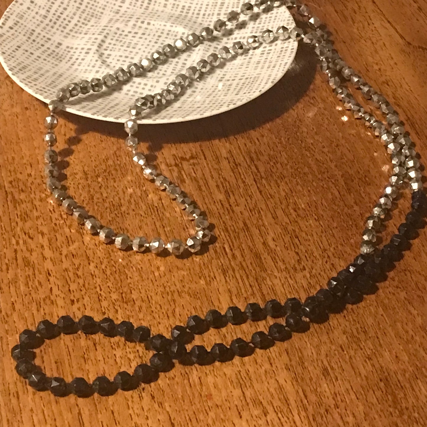 Pretty Facetted Bead Plastic Necklace - Black & Silver | 41" | Party Wear