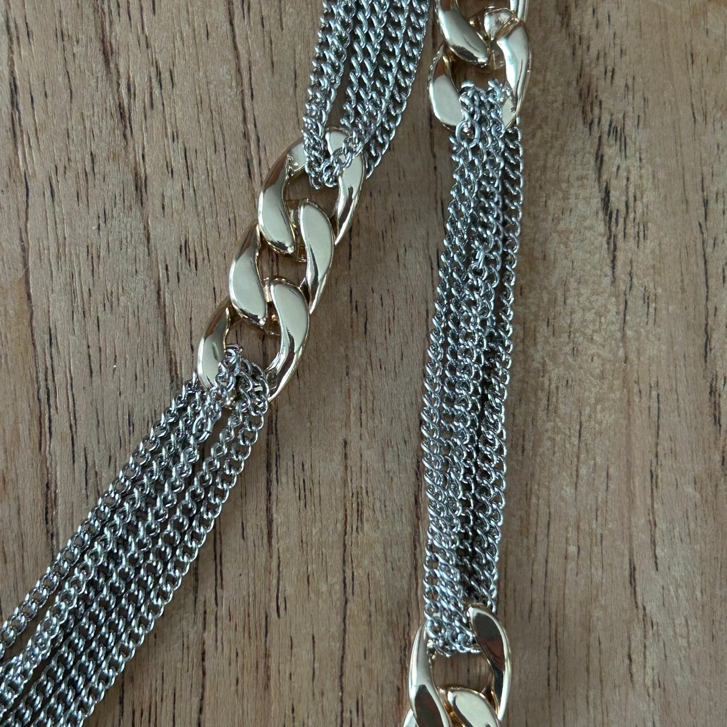 2-Tone Gold & Silver Colour Multi-Strand Statement Necklace – Chunky Curb Links - retro style