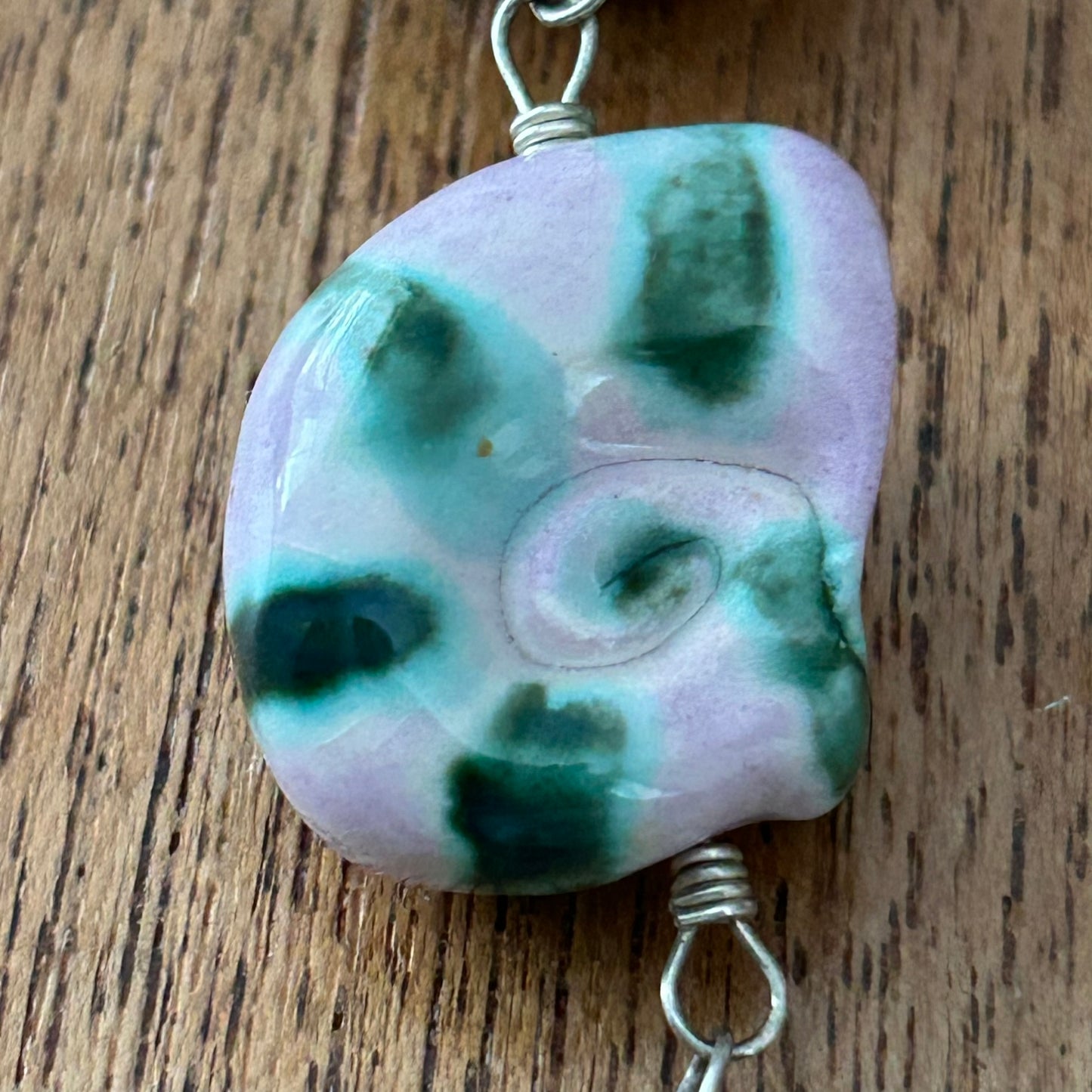 Beautiful Handcrafted Ceramic Bead Artisan Necklace – Muted Purple, Green, Lemon, Aqua – 50 cm with Quality T-Bar Fastening