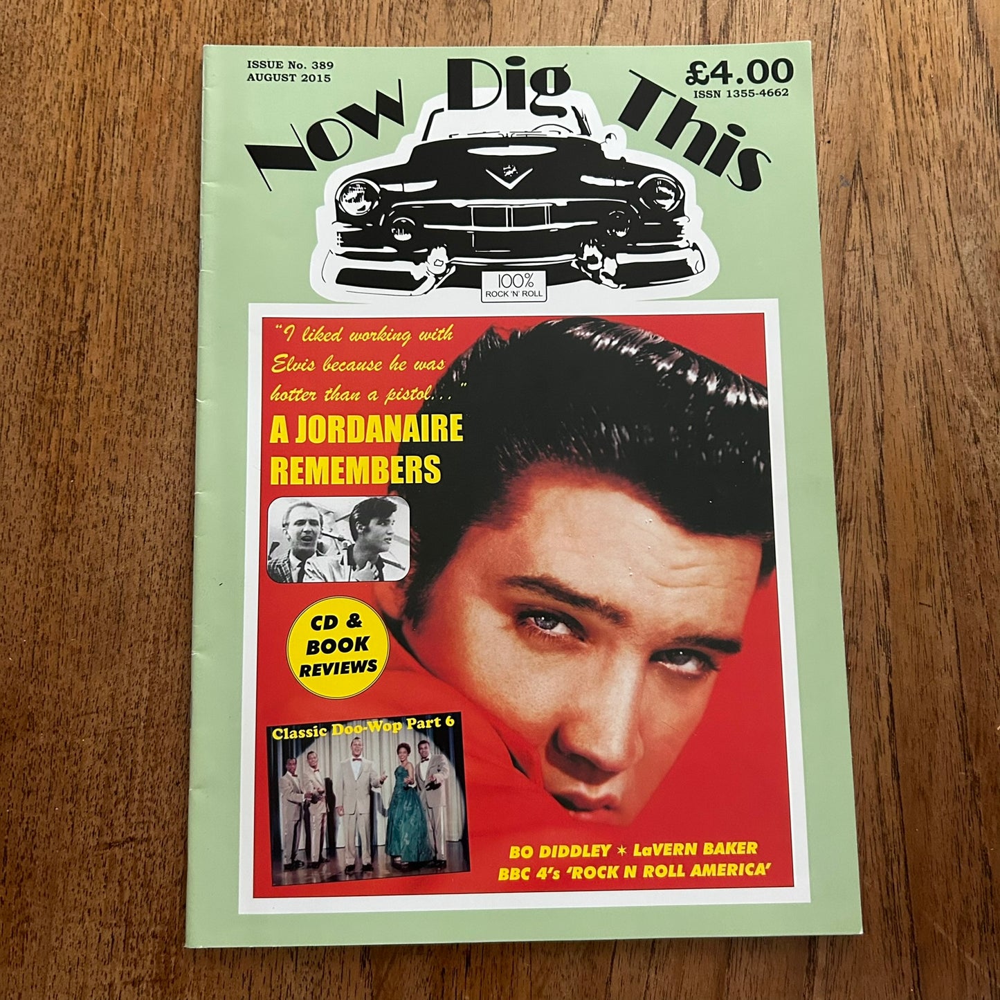 'Now Dig This' Magazine no. 389. August 2015. Rock n Roll memorabilia. Elvis, A Jordanaire, Bo Diddley