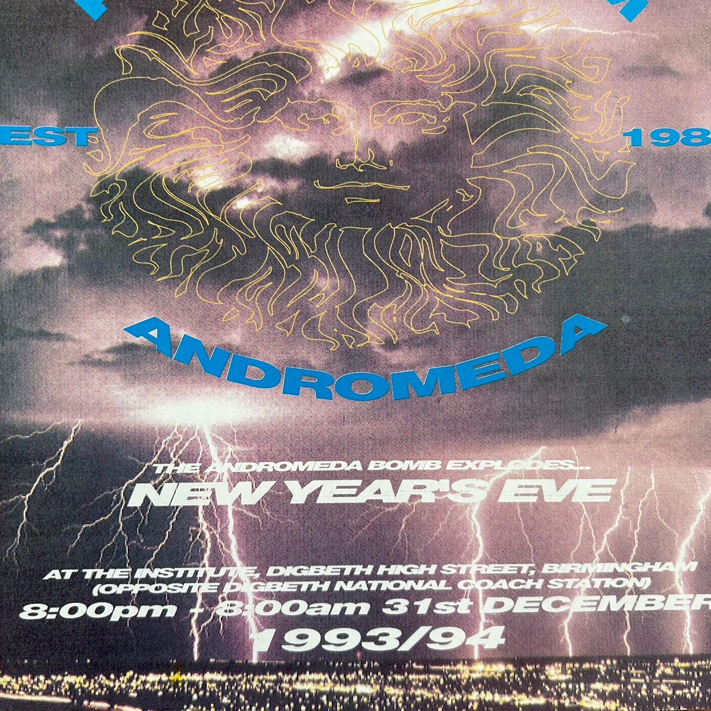 90s Y2K RAVE Memorabilia Flyer PANDEMONIUM ANDROMEDA VII New Years Eve 1993/94 The Institute Digbeth Birmingham