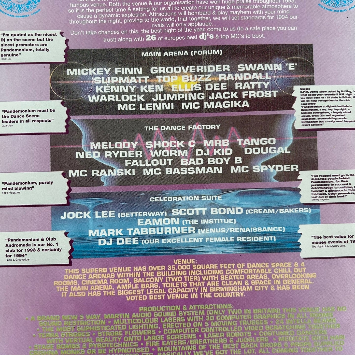 90s Y2K RAVE Memorabilia Flyer PANDEMONIUM ANDROMEDA VII New Years Eve 1993/94 The Institute Digbeth Birmingham