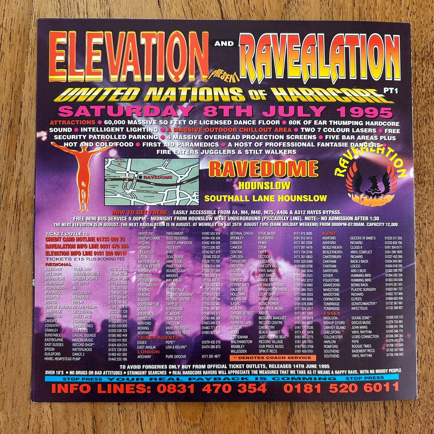 90s Y2K RAVE MEMORABILIA Flyer RAVEDOME HOUNSLOW July 1995 Elevation & Ravealation