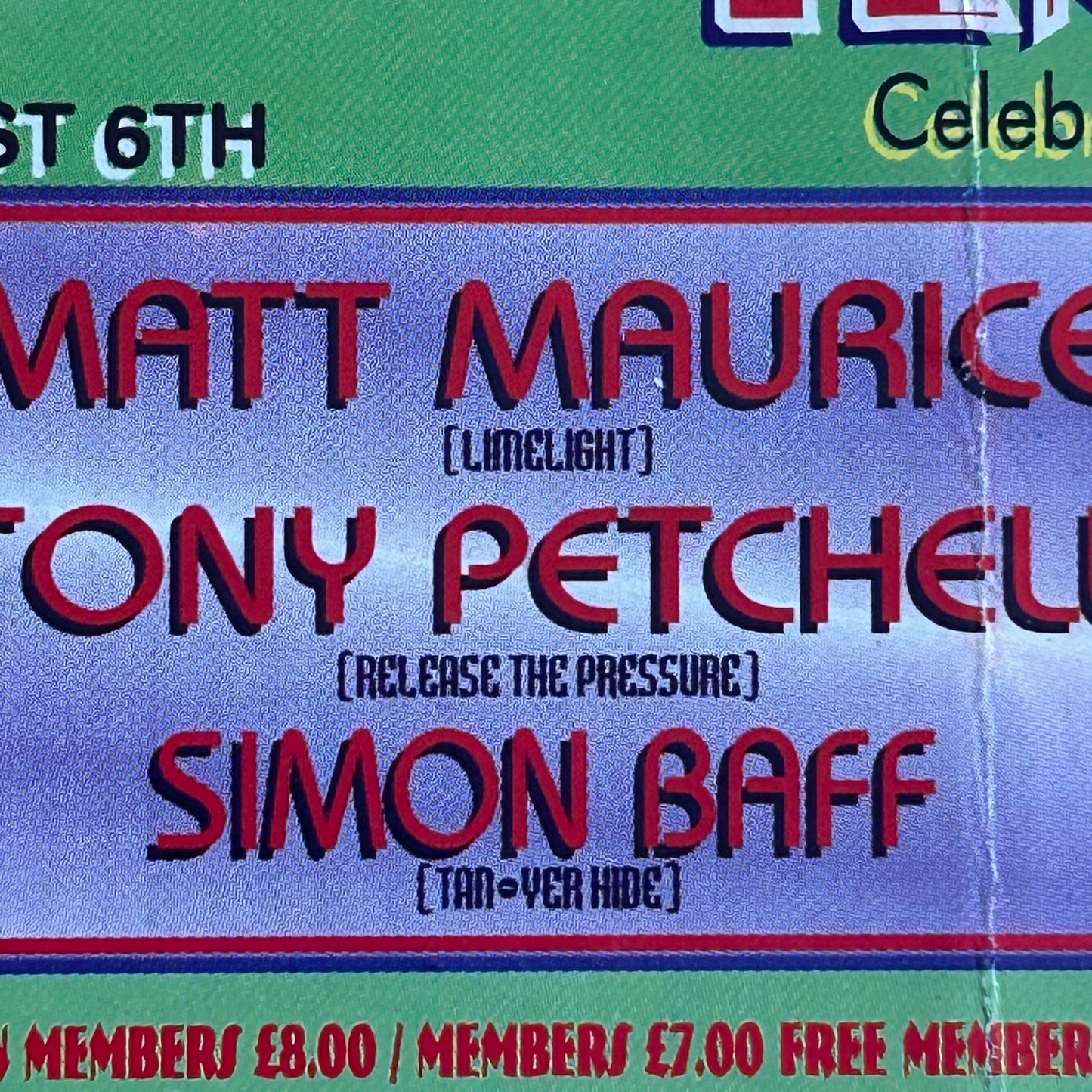 90s Y2K RAVE MEMORABILIA Temptation Celebrities, Newmarket August 1994 small flyer. Matt Maurice