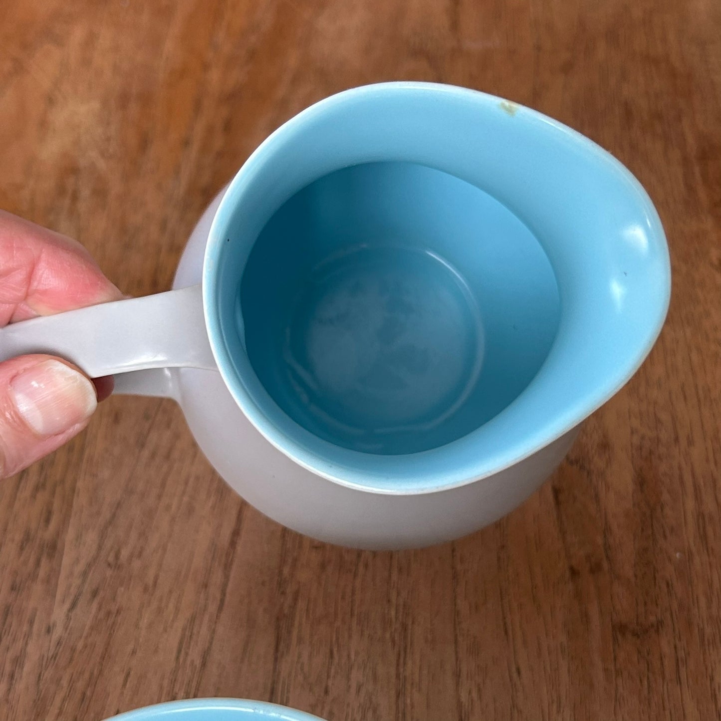 Poole Pottery Twintone Sky Blue and Dove Grey Milk Jug and Sugar Bowl. 1950s retro style.