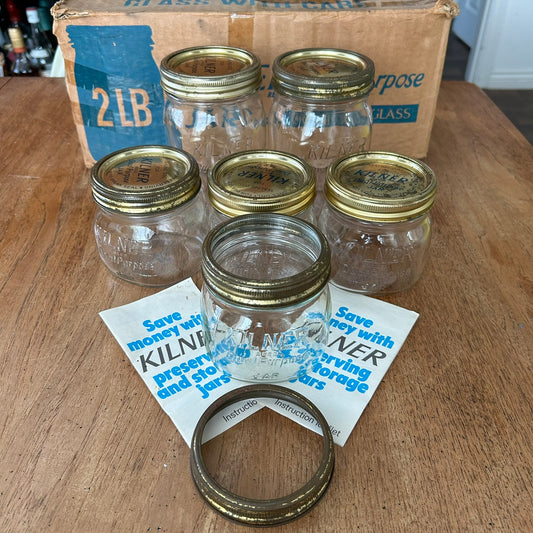 Set of 6 x Vintage Kilner Preserving Glass Storage Jars with Screw Top Lid Pickle Jam Jar