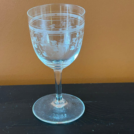 Vintage Stemmed Port Glass – Etched Ivy Design – 100ml