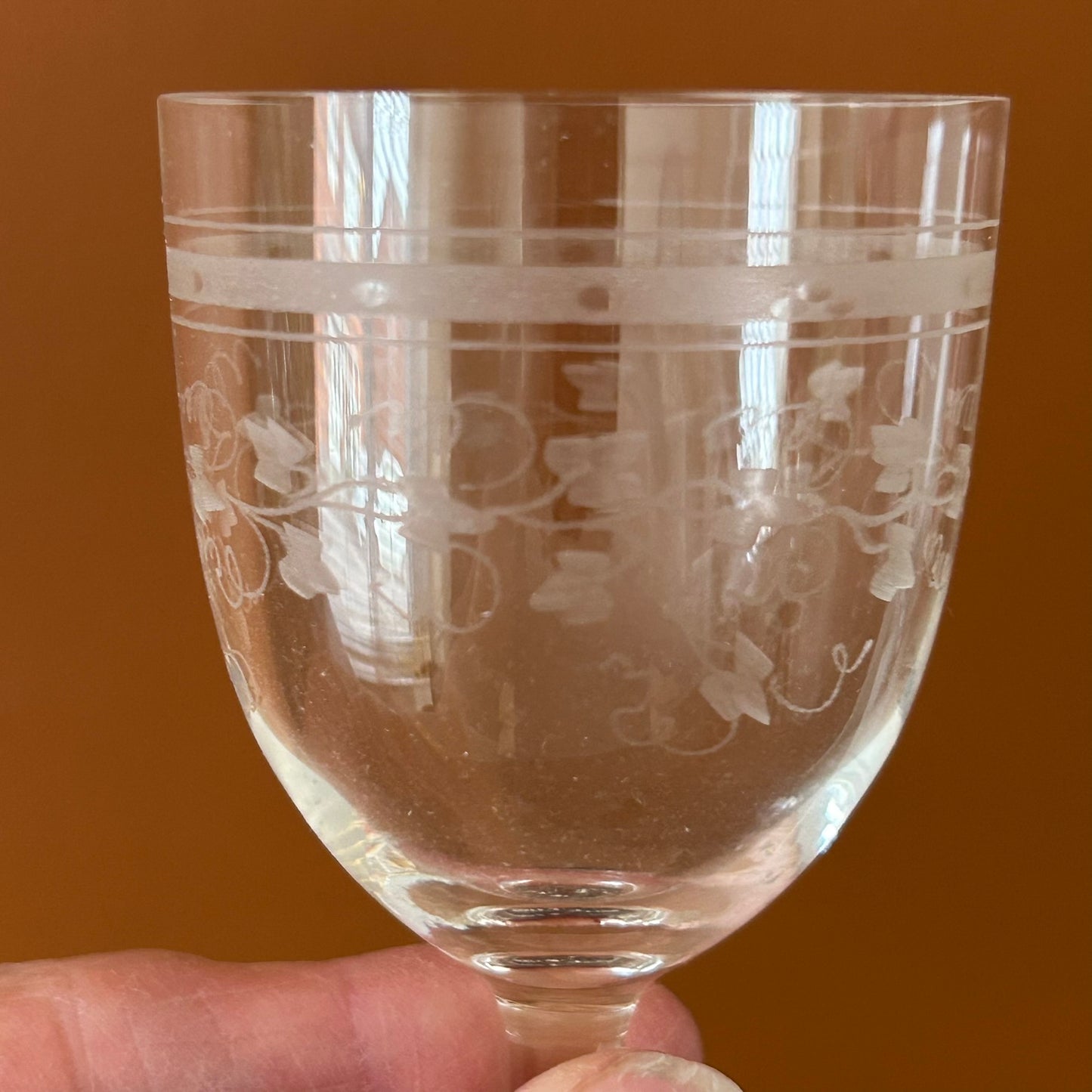 Vintage Stemmed Port Glass – Etched Ivy Design – 100ml