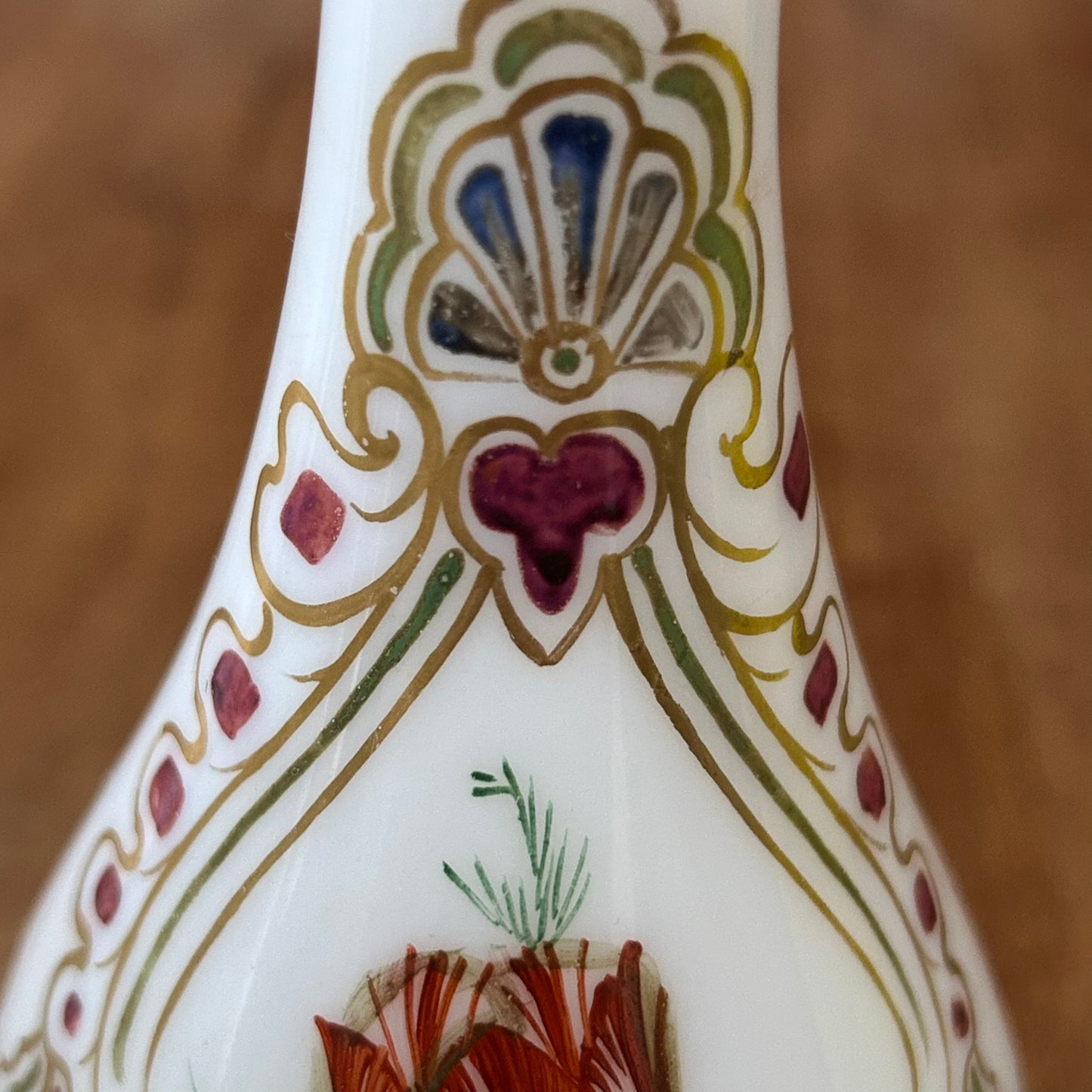 Pair of Vintage Hand-Painted Tulip Design Vases – White Translucent Glass - Hippy / Boho feel.