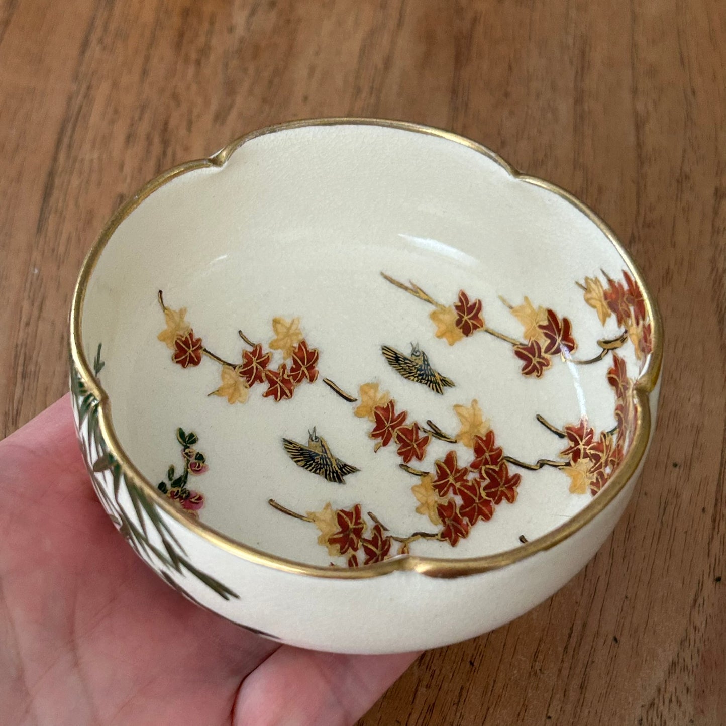 Vintage Japanese Satsuma Style Lobed Bowl / Trinket Dish – Hand-Painted & Signed. Rich Colours.