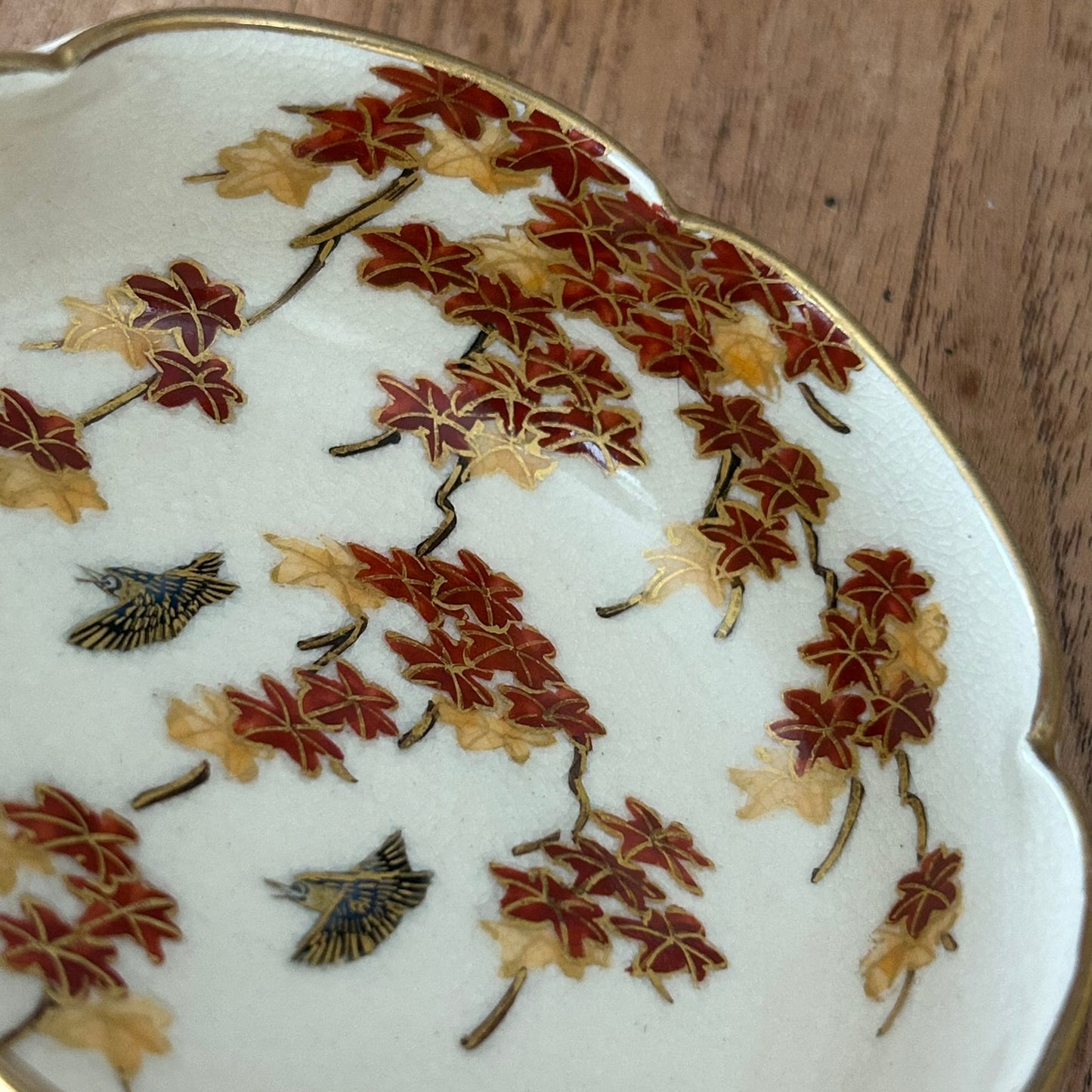 Vintage Japanese Satsuma Style Lobed Bowl / Trinket Dish – Hand-Painted & Signed. Rich Colours.