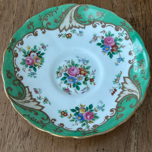 Vintage 1930s / 1940s Tuscan China 'Blenheim' Design Spare Saucer – Green Floral, Scalloped Edge