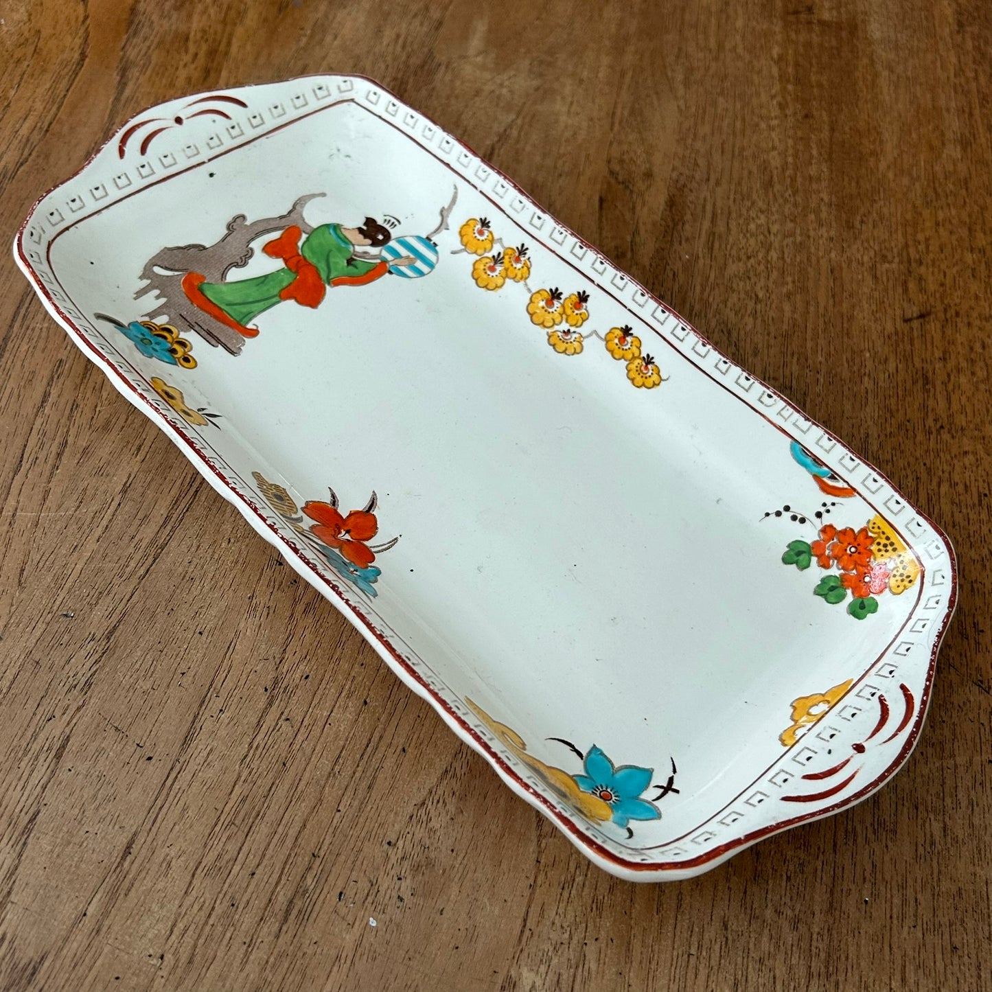 Antique Art Deco Hand-Painted Sandwich Tray – 'Geisha' Coronaware by S. Hancock & Sons (1912-1937)