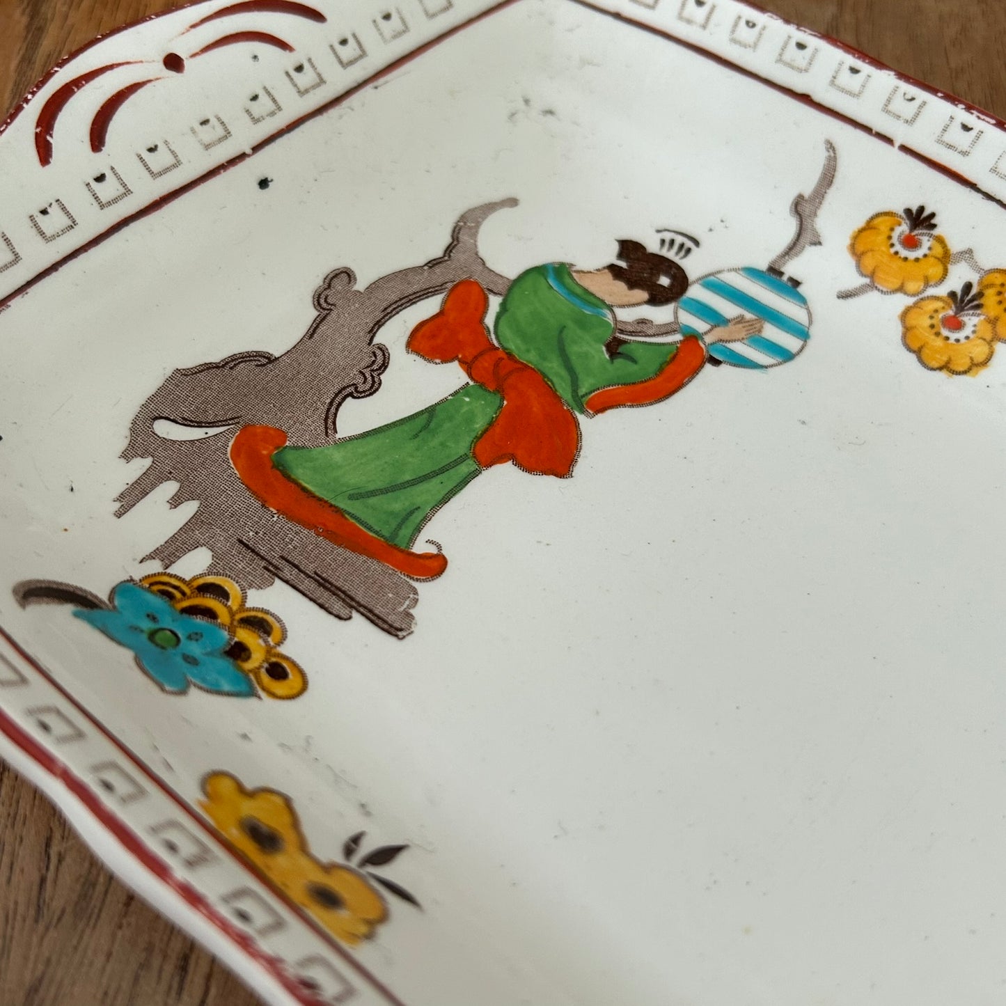 Antique Art Deco Hand-Painted Sandwich Tray – 'Geisha' Coronaware by S. Hancock & Sons (1912-1937)