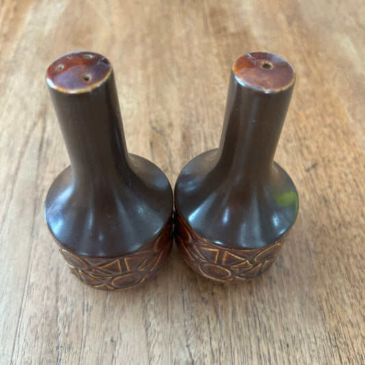 Vintage Retro 70s Brown Salt And Pepper Pots. Beswick ZORBA. Autumnal. Geometric Design.