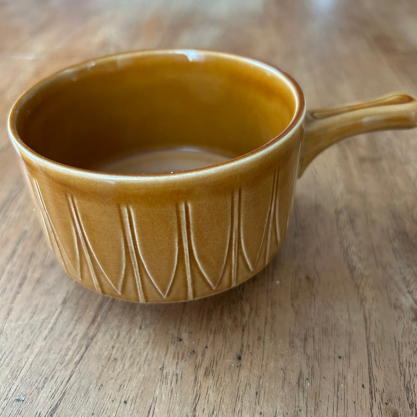 Vintage retro 1960s / 1970s TAMS style handled soup bowl / cup. Tan / deep mustard colour