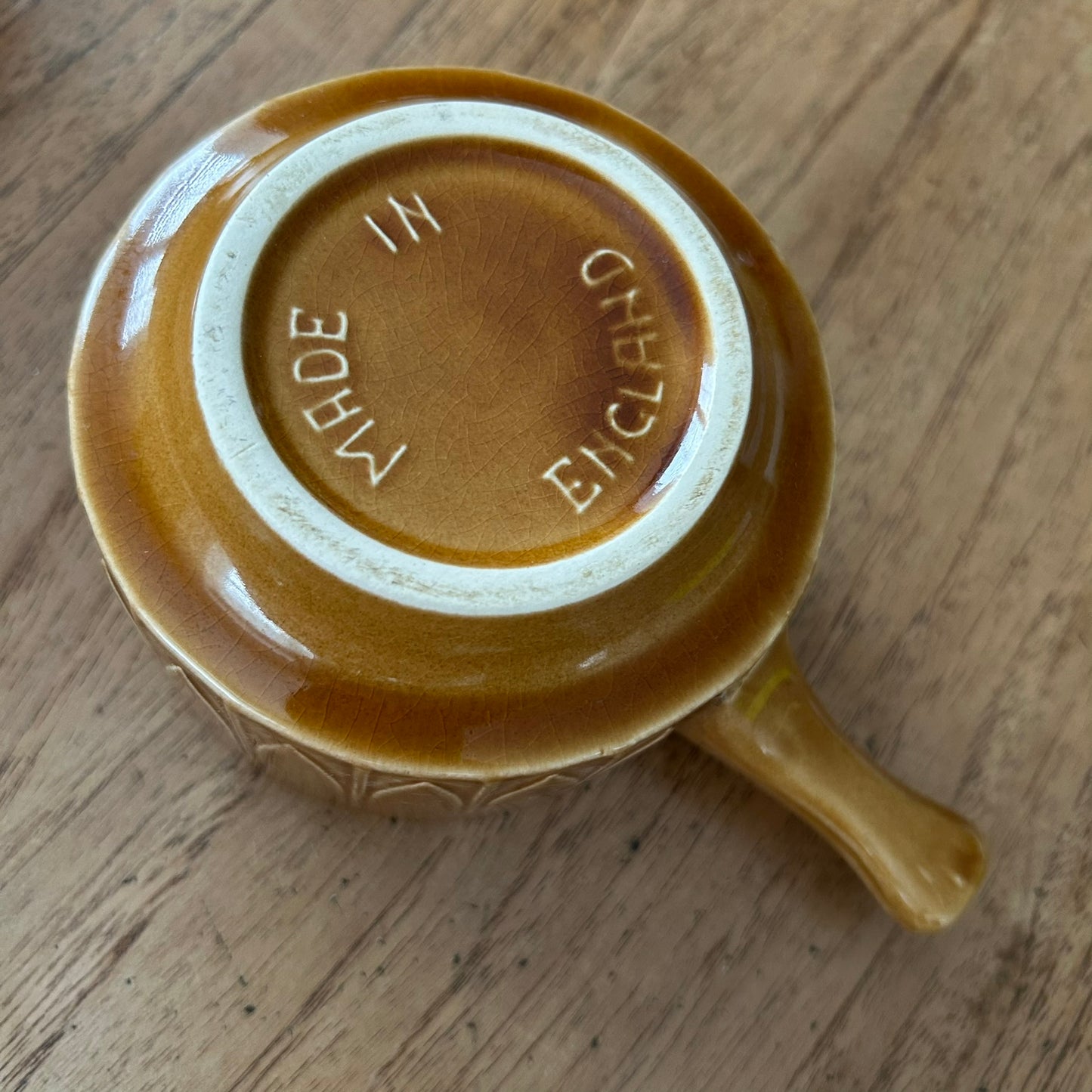 Vintage retro 1960s / 1970s TAMS style handled soup bowl / cup. Tan / deep mustard colour