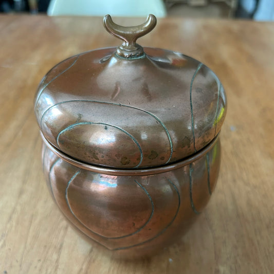 Vintage Bronze-Coloured Lidded Pot / Urn – Crescent Moon Lid – Boho Decor