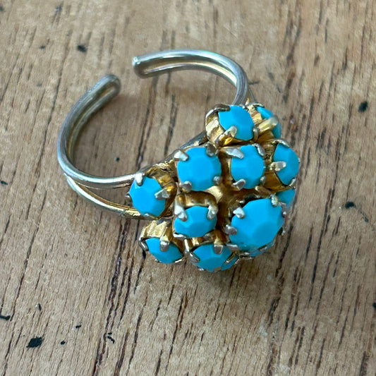 Vintage Art Deco-Style Blue Turquoise Glass Cocktail Ring – Adjustable Size - Boho vibe - Possibly Czech