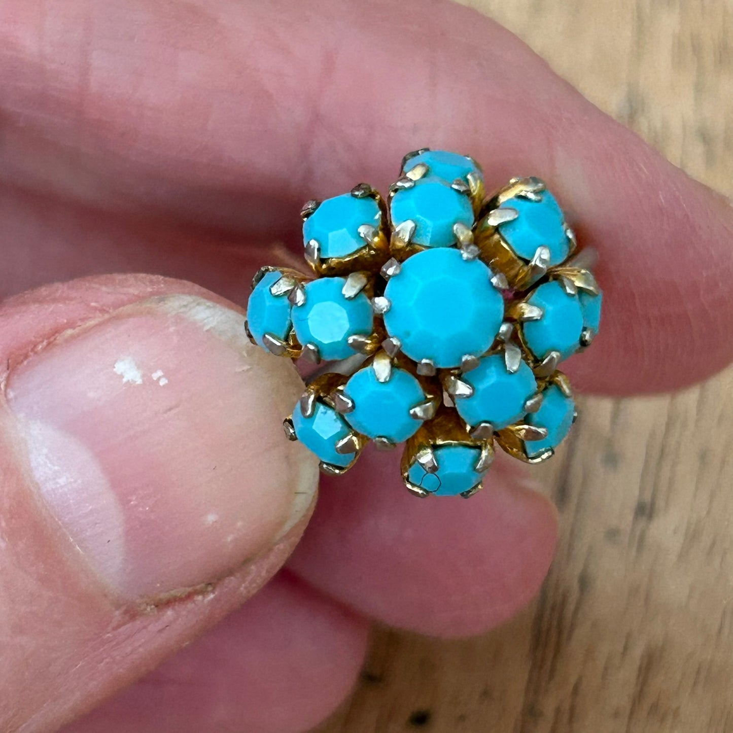 Vintage Art Deco-Style Blue Turquoise Glass Cocktail Ring – Adjustable Size - Boho vibe - Possibly Czech