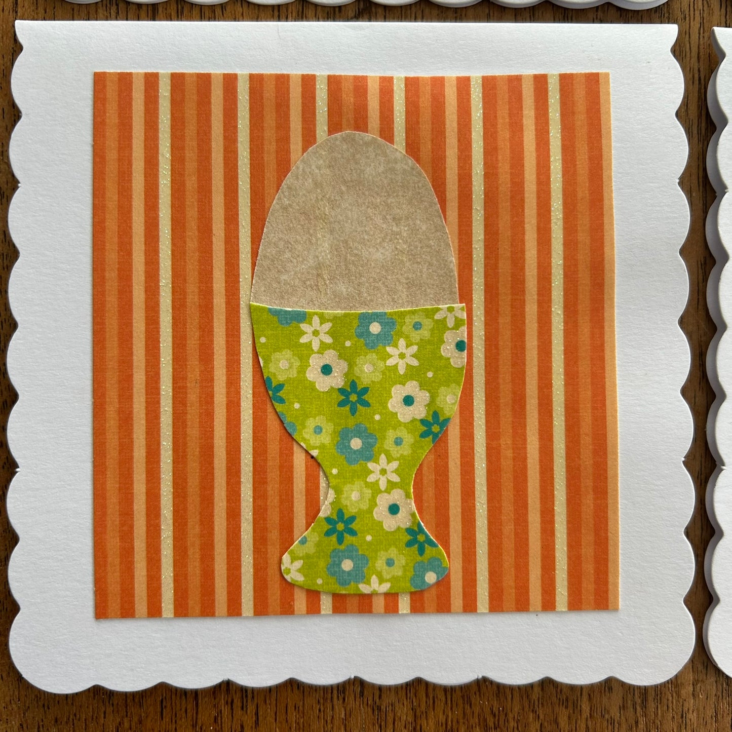 Set of 9 handmade Easter cards. Vintage style egg cups with pretty paper. Spring colours.